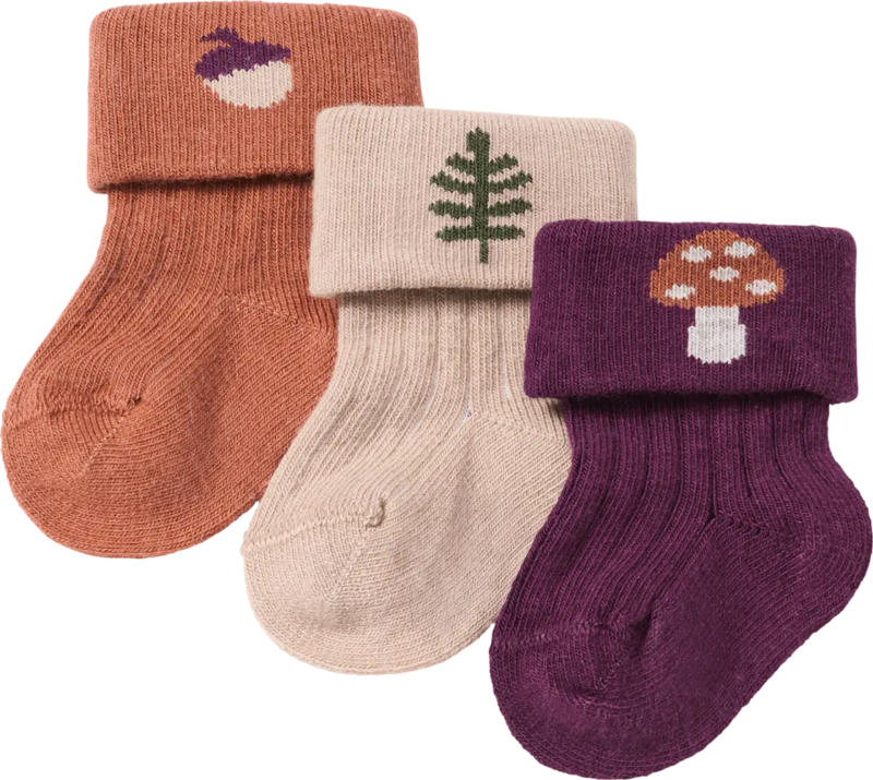 ALANA Erstlingssocken mit Ripp-Struktur & Herbst-Motiv, lila + beige + braun, Gr. 13/14