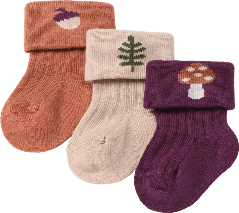 ALANA Erstlingssocken mit Ripp-Struktur & Herbst-Motiv, lila + beige + braun, Gr. 15/16