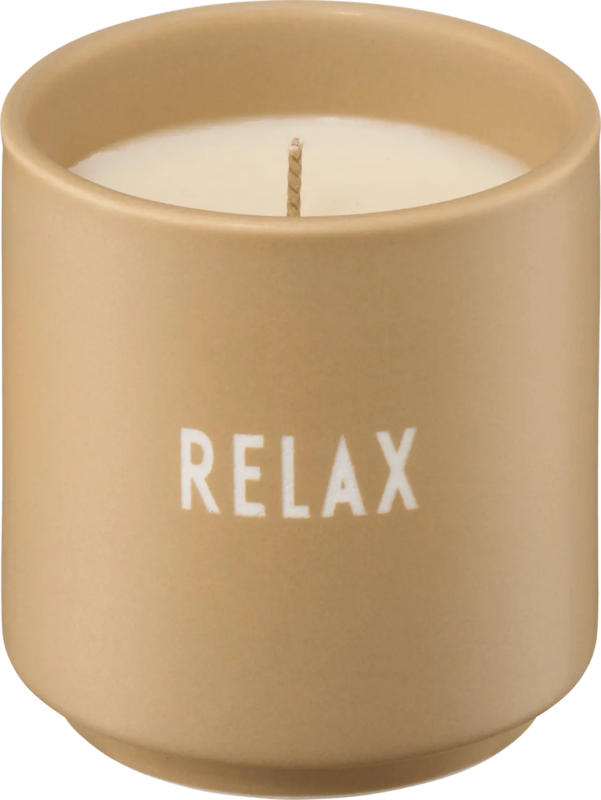 DESIGN LETTERS Duftkerze im Porzellanbecher "RELAX", beige (6x5 cm)