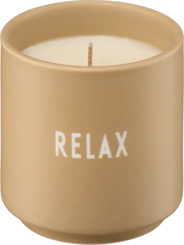 DESIGN LETTERS Duftkerze im Porzellanbecher "RELAX", beige (6x5 cm)