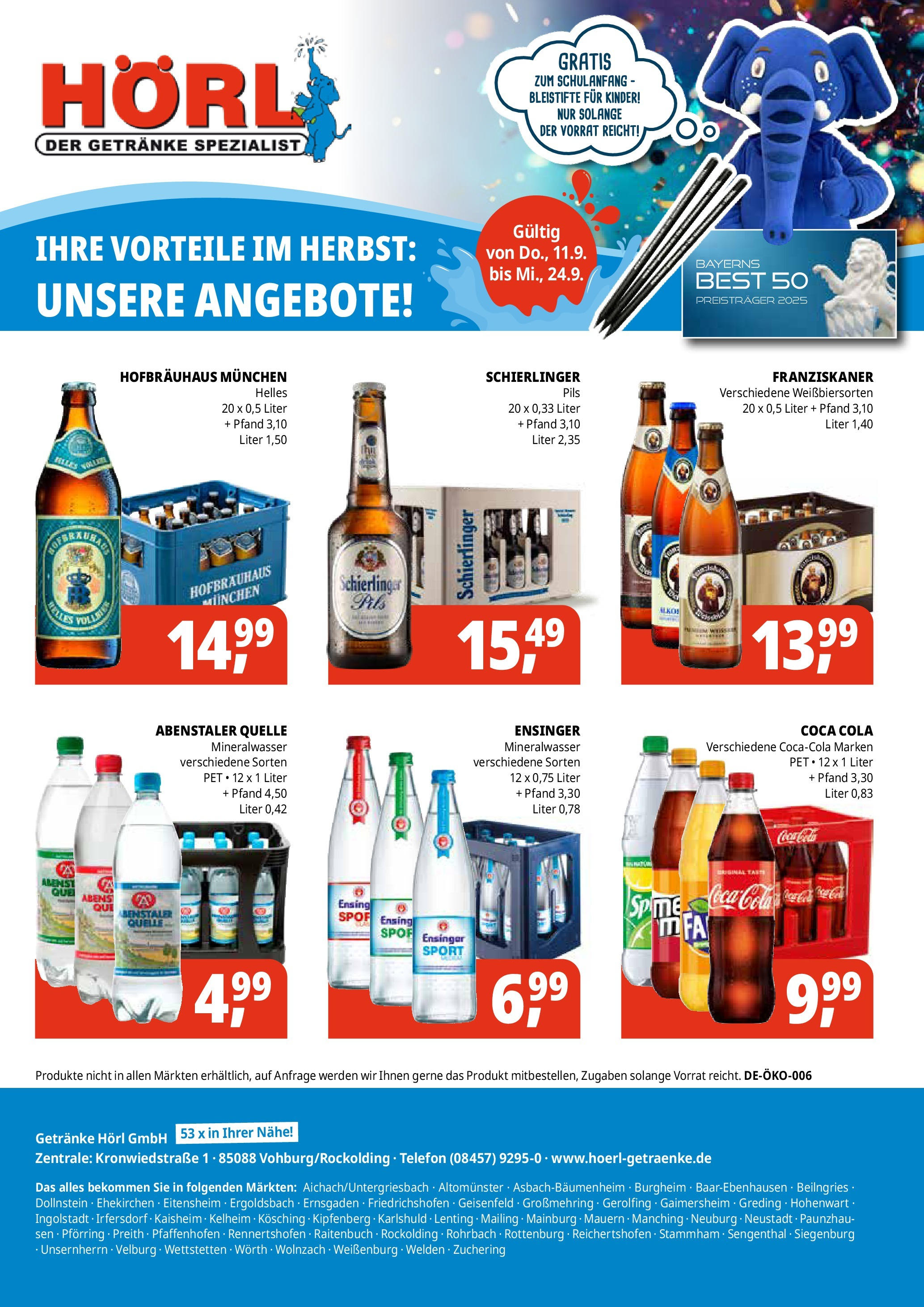 Entdecke - Getränke Hörl: Unsere Schulanfangsangebote! (ab 10.09.2025) zum Blättern | Seite: 1 | Produkte: Coca cola, Cola, Pils, Mineralwasser