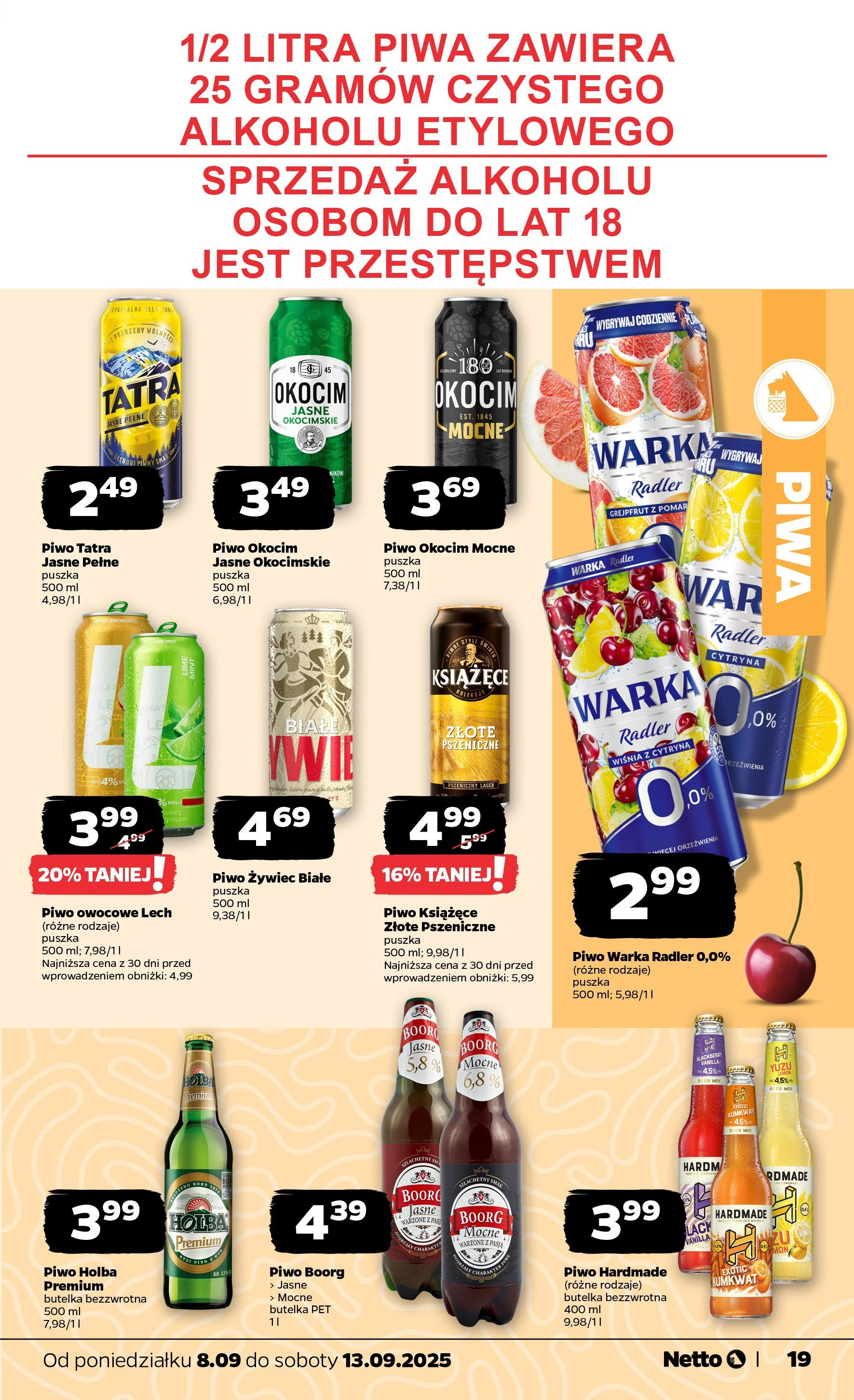 Netto - NETTO T37A ważne do 13.09 od 07.09.2025 | Promocje | Strona: 19 | Produkty: Cytryna, Warka, Piwo, Grejpfrut Netto - NETTO T37A ważne do 13.09 od 07.09.2025 - Aktualne promocje | Strona: 19 | Produkty: Cytryna, Warka, Piwo, Grejpfrut