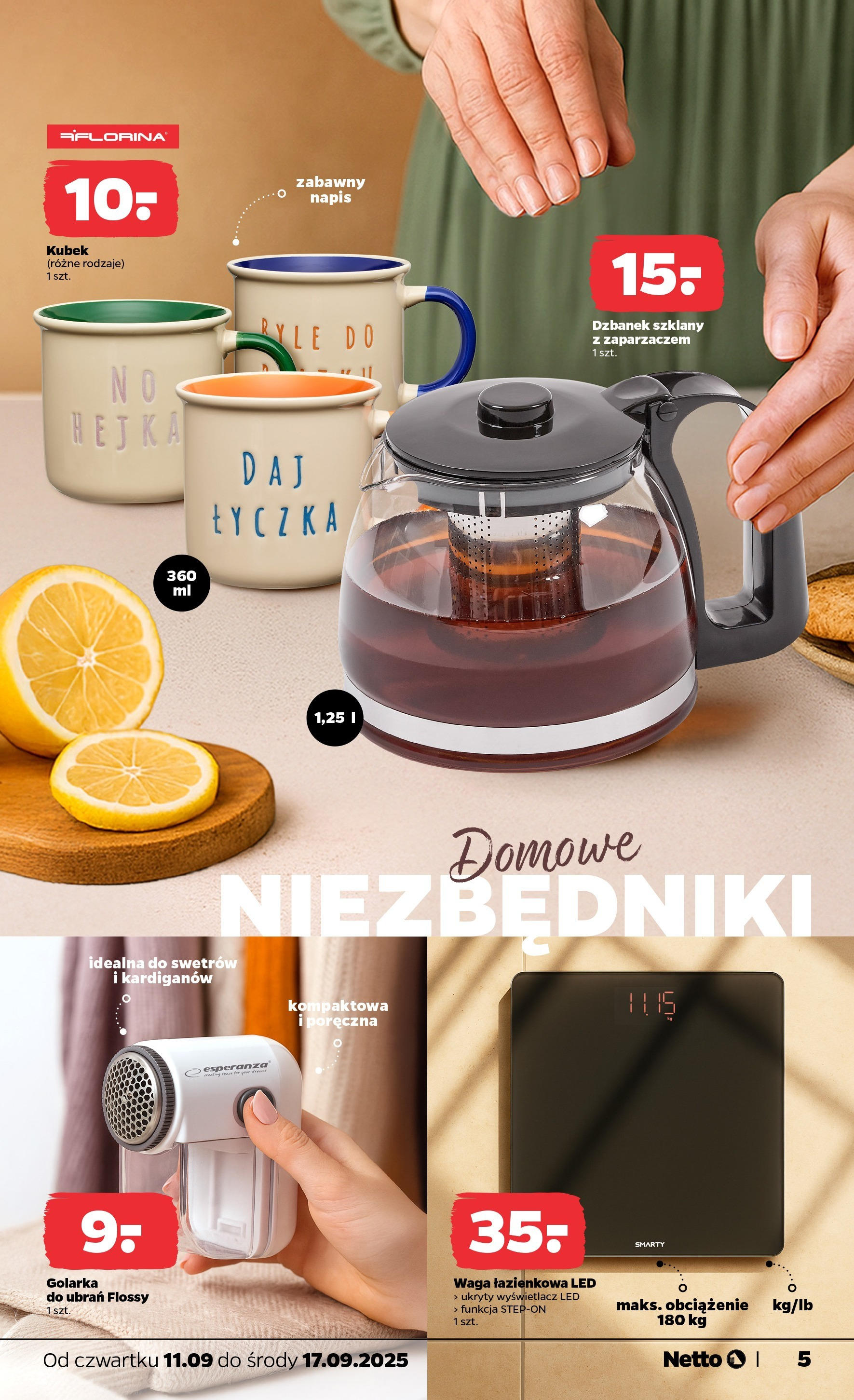 Netto - NETTO T37B NON Food ważne do 17.09 od 10.09.2025 | Promocje | Strona: 5 | Produkty: Dzbanek, Waga, Golarka, Waga łazienkowa Netto - NETTO T37B NON Food ważne do 17.09 od 10.09.2025 - Aktualne promocje | Strona: 5 | Produkty: Dzbanek, Waga, Golarka, Waga łazienkowa