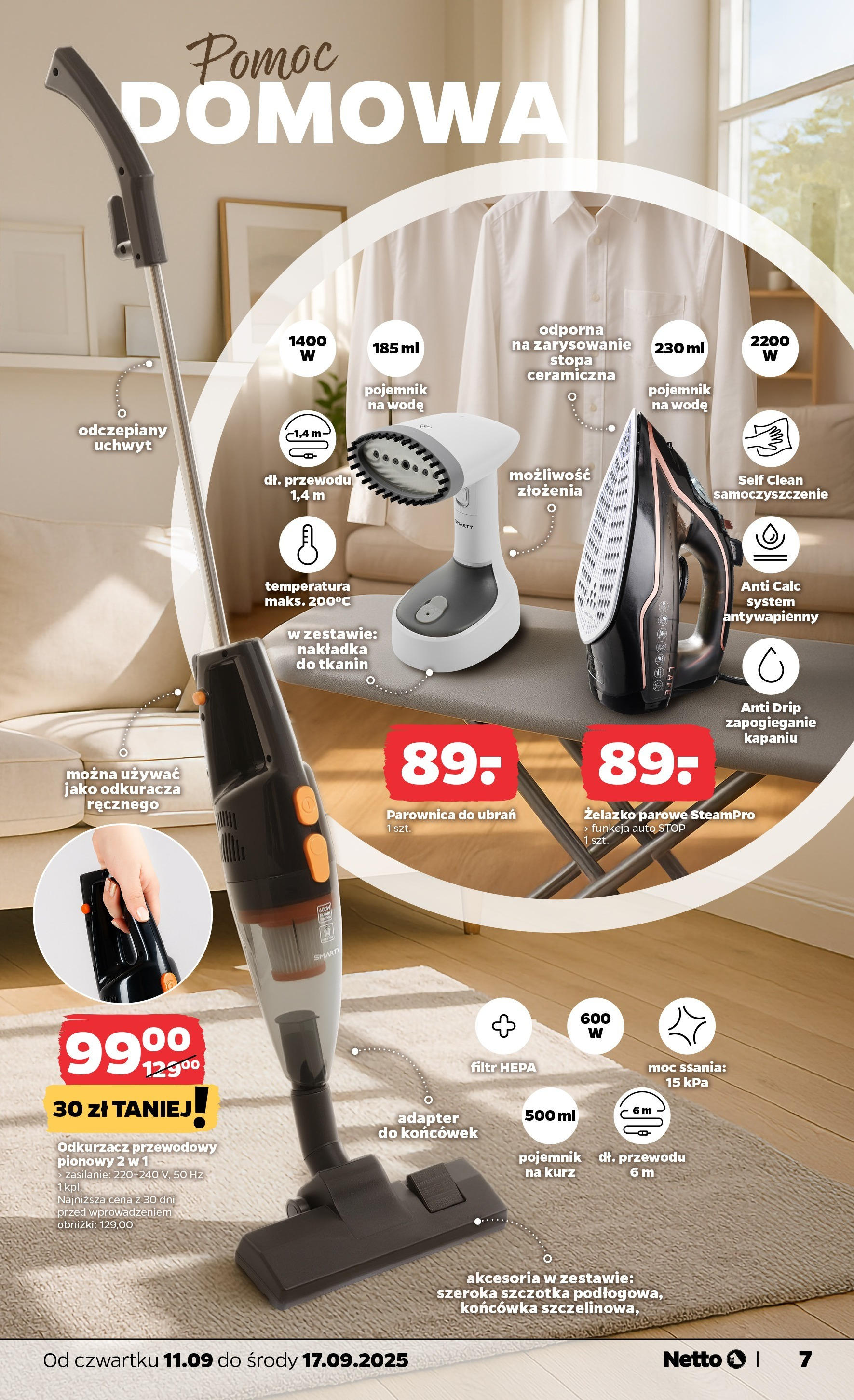 Netto - NETTO T37B NON Food ważne do 17.09 od 10.09.2025 | Promocje | Strona: 7 | Produkty: Adapter, Odkurzacz, Parownica, Szczotka Netto - NETTO T37B NON Food ważne do 17.09 od 10.09.2025 - Aktualne promocje | Strona: 7 | Produkty: Adapter, Odkurzacz, Parownica, Szczotka