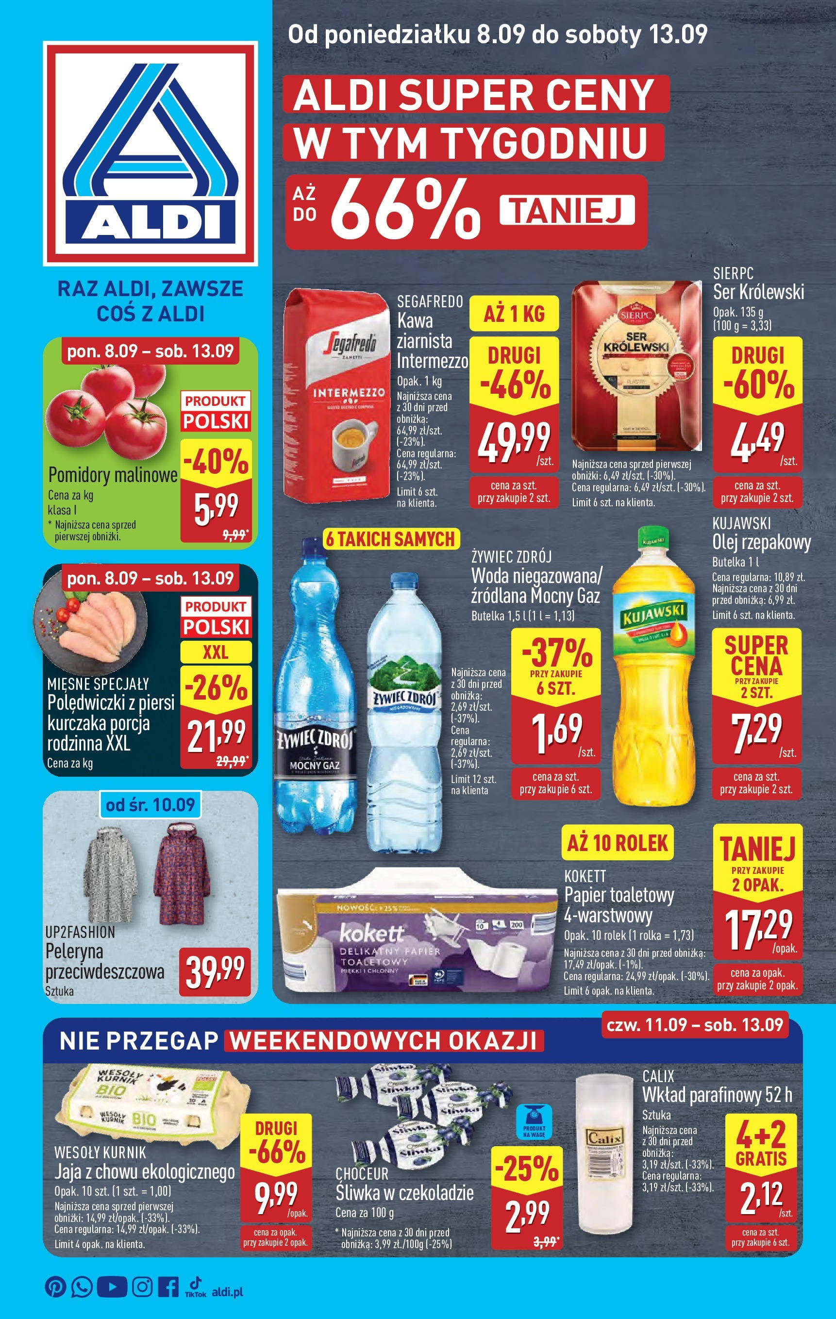 Aldi - Super ceny w ALDI do 13.09 od 07.09.2025 | Nowa PDF gazetka | Strona: 1 | Produkty: Ser, Kawa, Pomidory, Woda Aldi - Super ceny w ALDI do 13.09 od 07.09.2025 - Ulotka PDF, promocje | Strona: 1 | Produkty: Ser, Kawa, Pomidory, Woda