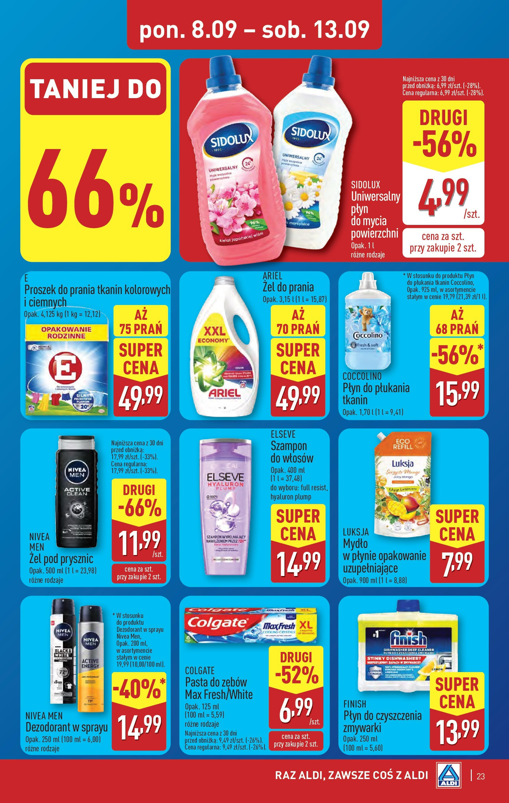 Aldi - Super ceny w ALDI do 13.09 od 07.09.2025 | Nowa PDF gazetka | Strona: 23 | Produkty: Cleaner, Coccolino, Ariel, Finish Aldi - Super ceny w ALDI do 13.09 od 07.09.2025 - Ulotka PDF, promocje | Strona: 23 | Produkty: Cleaner, Coccolino, Ariel, Finish