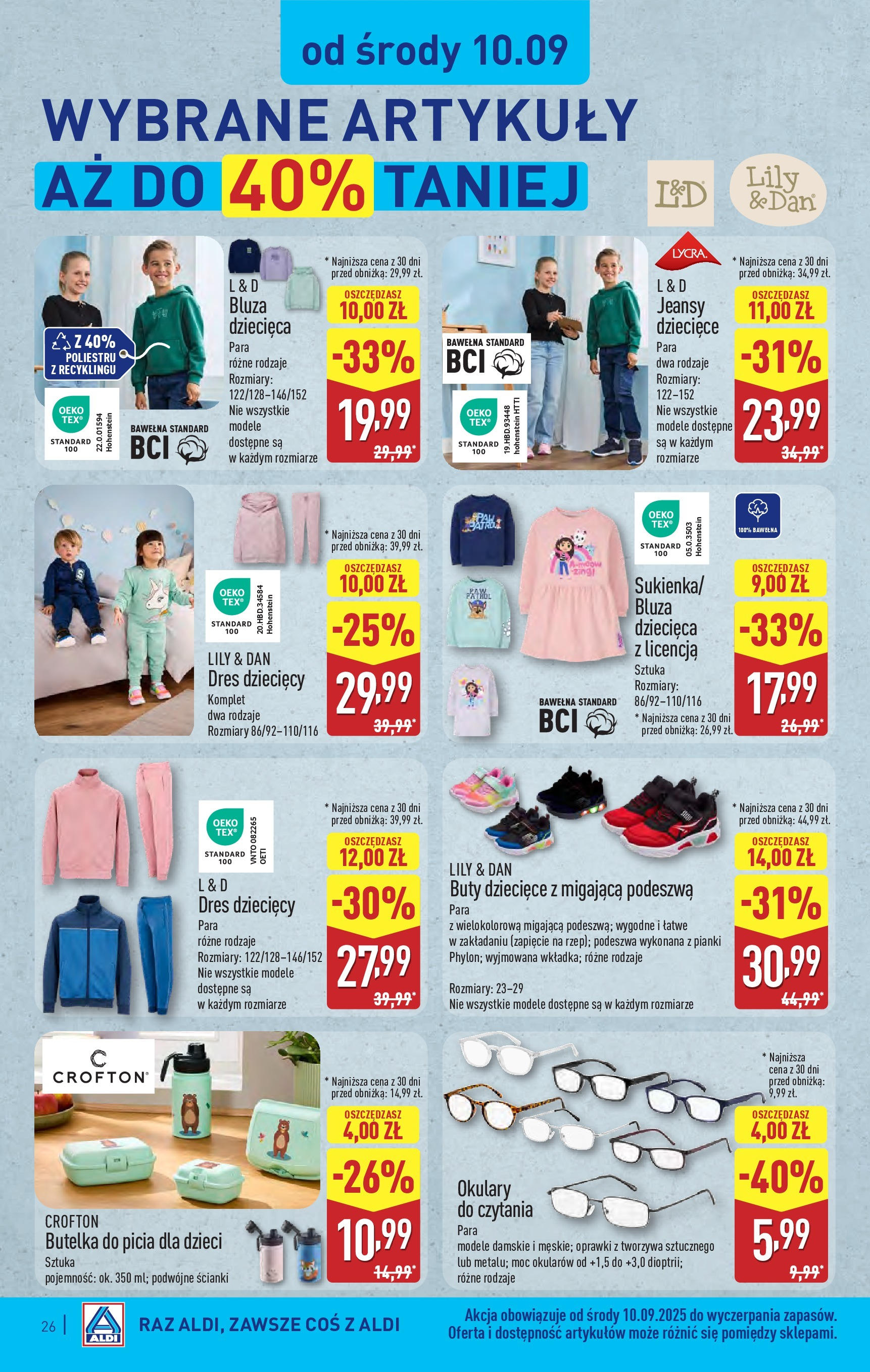 Aldi - Super ceny w ALDI do 13.09 od 07.09.2025 | Nowa PDF gazetka | Strona: 26 | Produkty: Buty, Okulary, Pianki Aldi - Super ceny w ALDI do 13.09 od 07.09.2025 - Ulotka PDF, promocje | Strona: 26 | Produkty: Buty, Okulary, Pianki