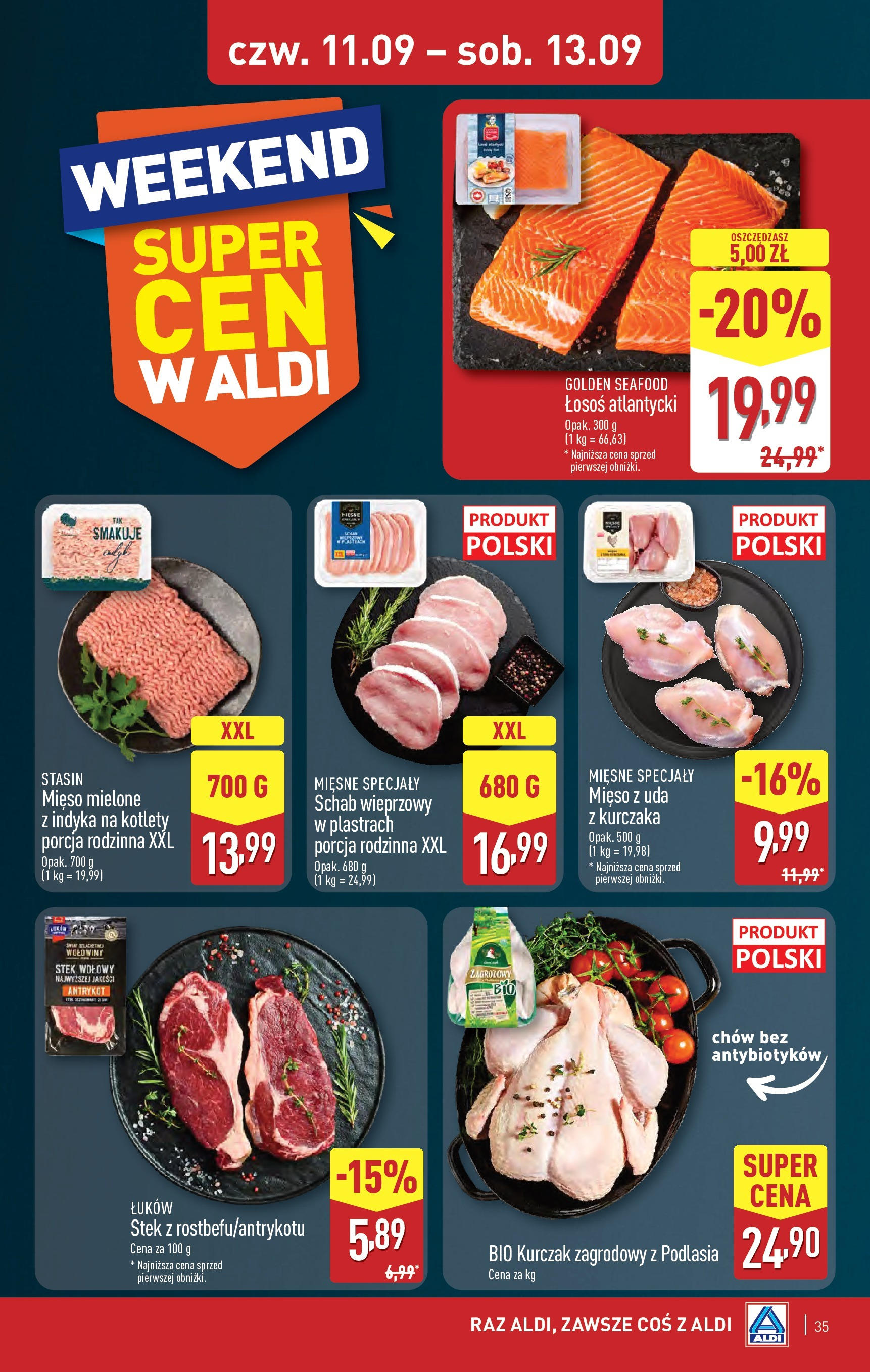 Aldi - Super ceny w ALDI do 13.09 od 07.09.2025 | Nowa PDF gazetka | Strona: 35 | Produkty: Łosoś atlantycki, Mięso, Kurczak zagrodowy, Kotlety Aldi - Super ceny w ALDI do 13.09 od 07.09.2025 - Ulotka PDF, promocje | Strona: 35 | Produkty: Łosoś atlantycki, Mięso, Kurczak zagrodowy, Kotlety