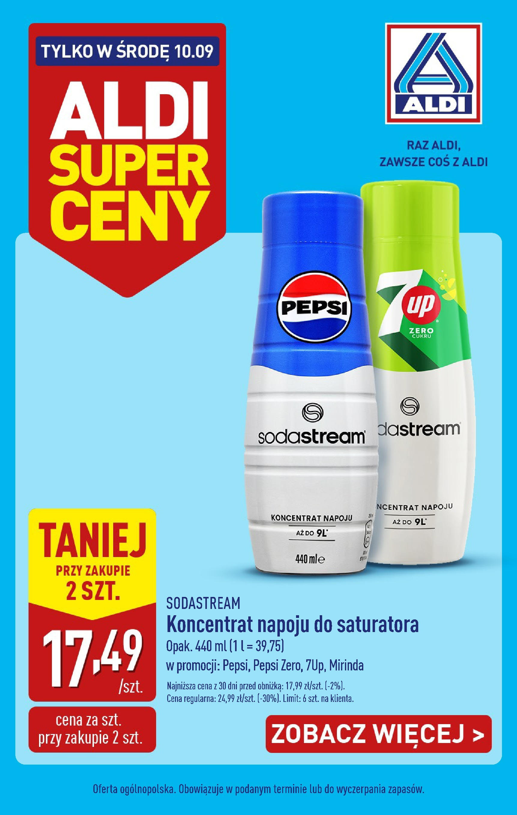Aldi Gazetka - Tylko w środę od 10.09.2025 - Ulotka PDF, promocje | Strona: 1 | Produkty: Pepsi, Sodastream