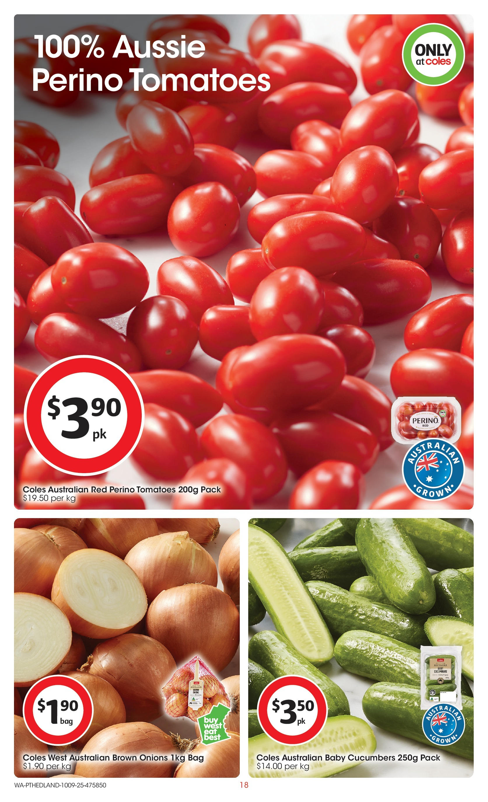 ﻿﻿Coles catalogue valid from 10/09/2025 > Online Australia | Page: 18 | Products: Tomatoes, Cucumbers, Onions, Bag