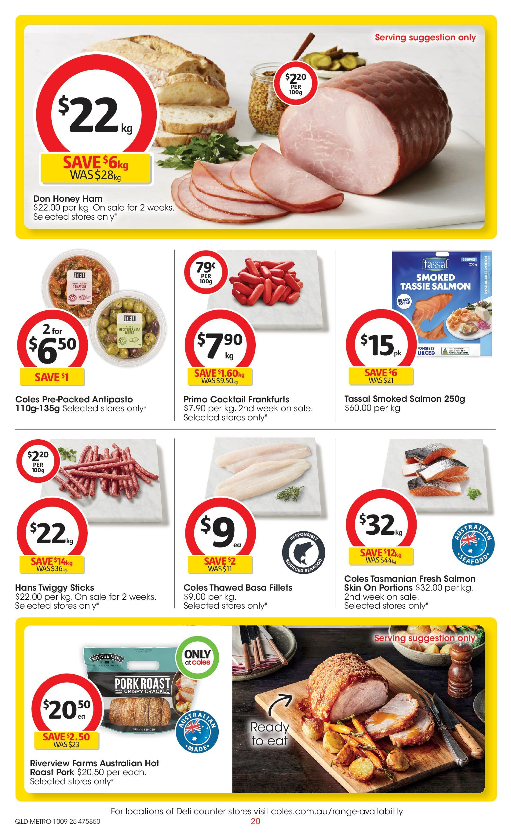 Coles catalogue from 10/09/2025 > Big discounts | Page: 20 | Products: Ham, Tomatoes, Olives, Salmon Coles catalogue valid from 10/09/2025 > Online Australia | Page: 20 | Products: Ham, Tomatoes, Olives, Salmon