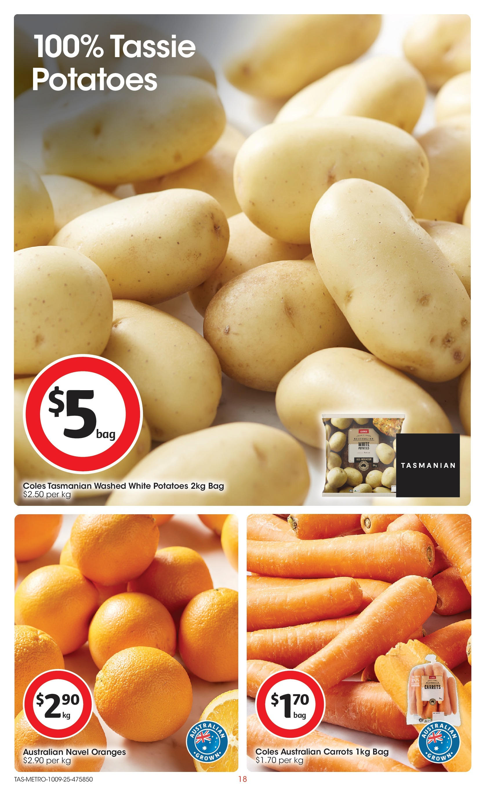 ﻿﻿Coles catalogue valid from 10/09/2025 > Online Australia | Page: 18 | Products: Oranges, Carrots, Potatoes, Bag