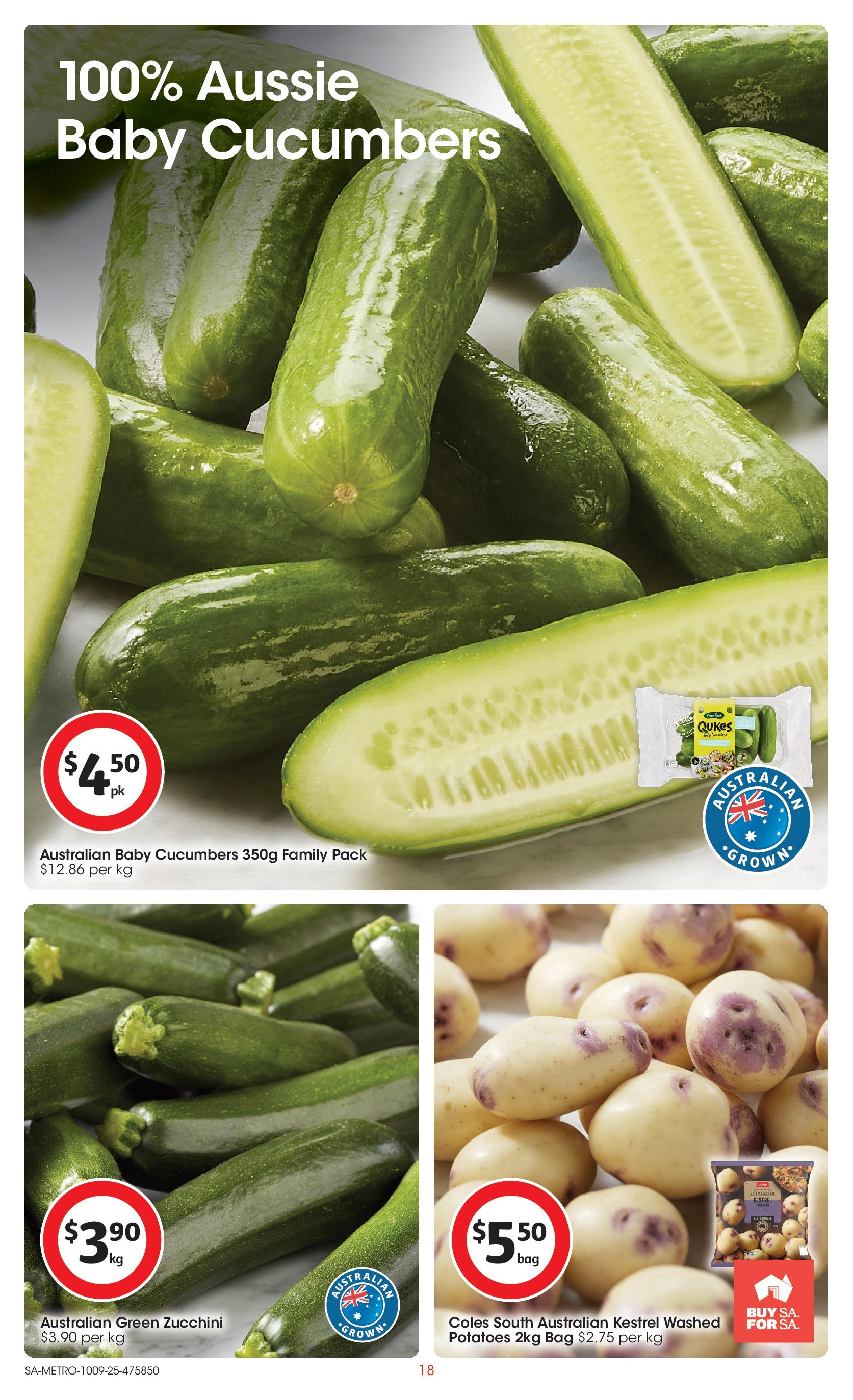 Coles catalogue from 10/09/2025 > Big discounts | Page: 18 | Products: Cucumbers, Potatoes, Zucchini, Bag Coles catalogue valid from 10/09/2025 > Online Australia | Page: 18 | Products: Cucumbers, Potatoes, Zucchini, Bag