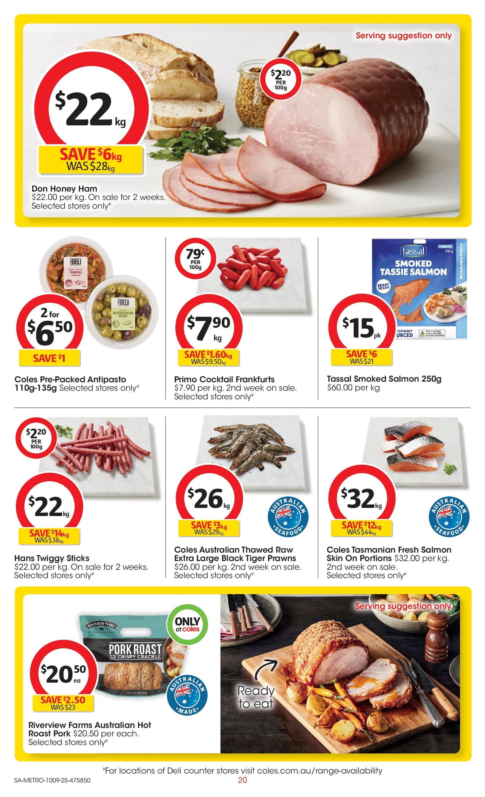 Coles catalogue from 10/09/2025 > Big discounts | Page: 20 | Products: Pork, Tomatoes, Olives, Salmon Coles catalogue valid from 10/09/2025 > Online Australia | Page: 20 | Products: Pork, Tomatoes, Olives, Salmon
