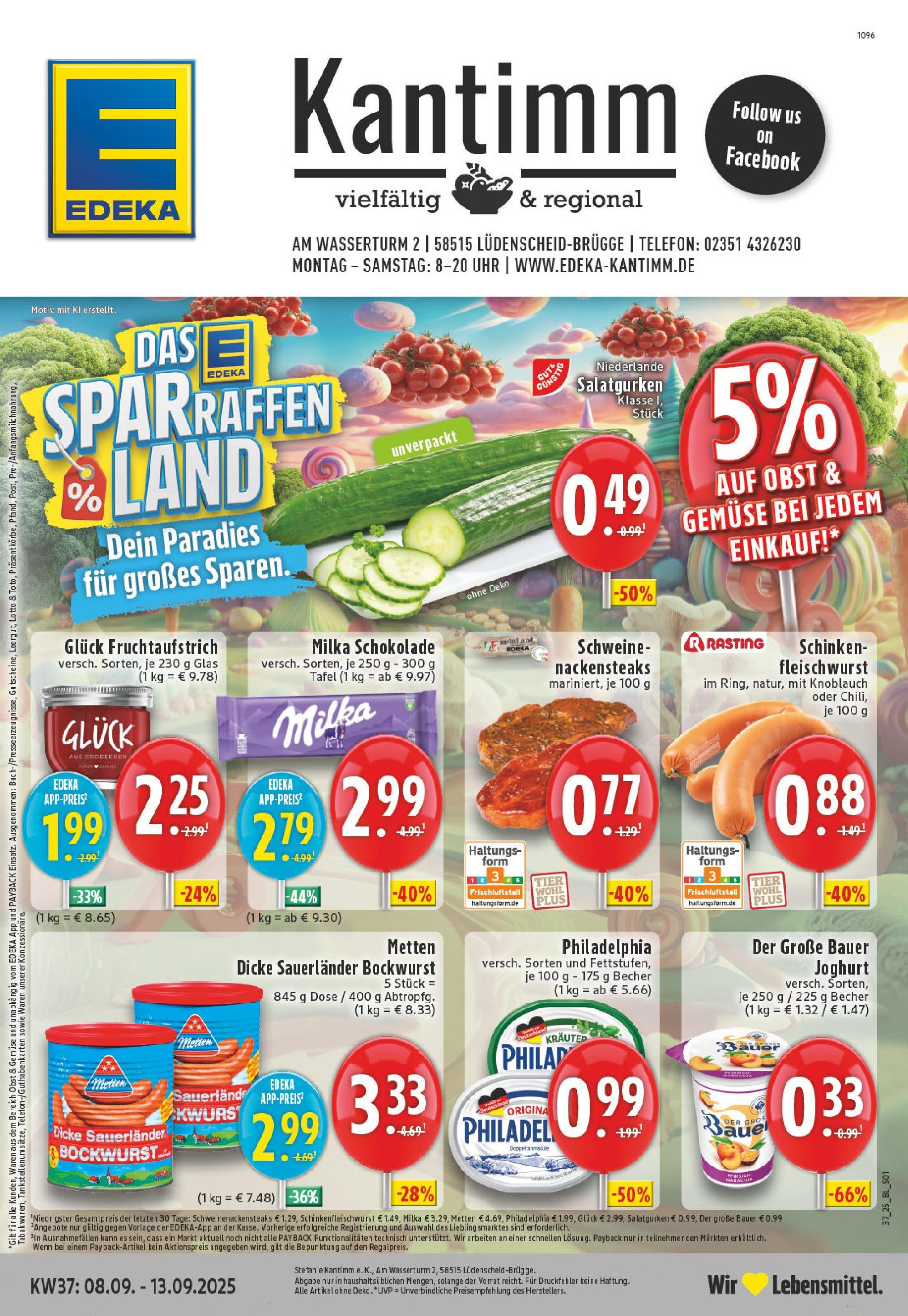 Edeka prospekt Lüdenscheid (ab 07.09.2025) » Angebote Online | Seite: 1 | Produkte: Bockwurst, Joghurt, Philadelphia, Erdbeeren Edeka prospekt Lüdenscheid (ab 07.09.2025) » Angebote Online | Seite: 1 | Produkte: Bockwurst, Joghurt, Philadelphia, Erdbeeren