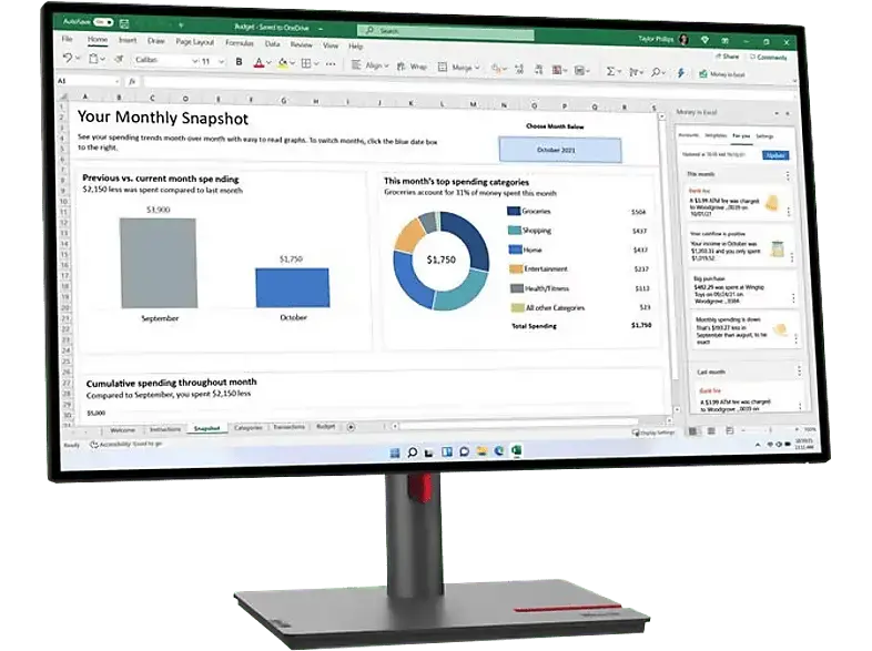 LENOVO ThinkVision P27h-30 27 Zoll Monitor for Business, QHD, 6 ms Reaktionszeit, 350 cd/m², 60 Hz, Schwarz