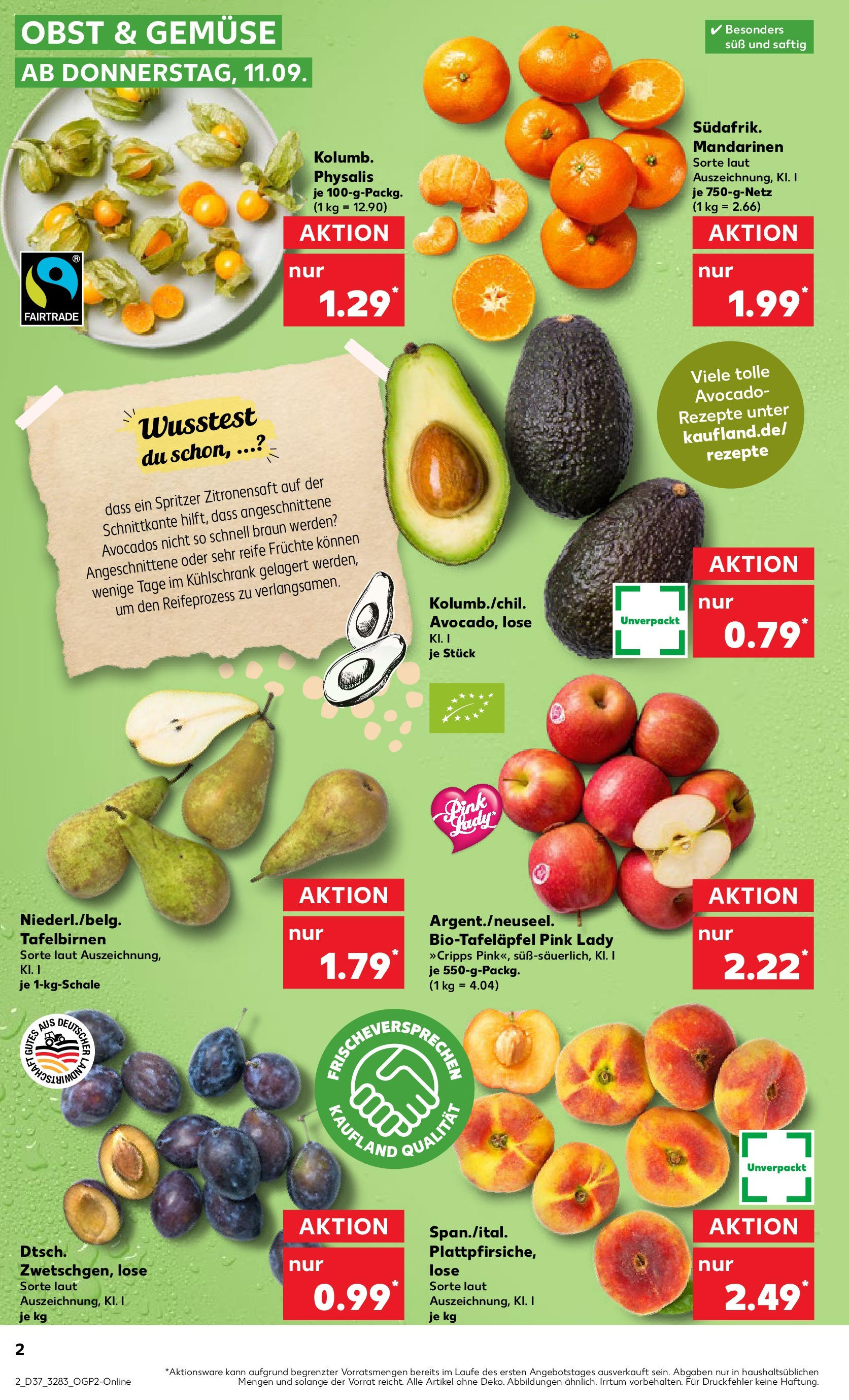 Prospekt Kaufland ab 10.09.2025 » Angebote Online zum Blättern | Seite: 2 | Produkte: Kühlschrank, Avocado, Gemüse, Obst