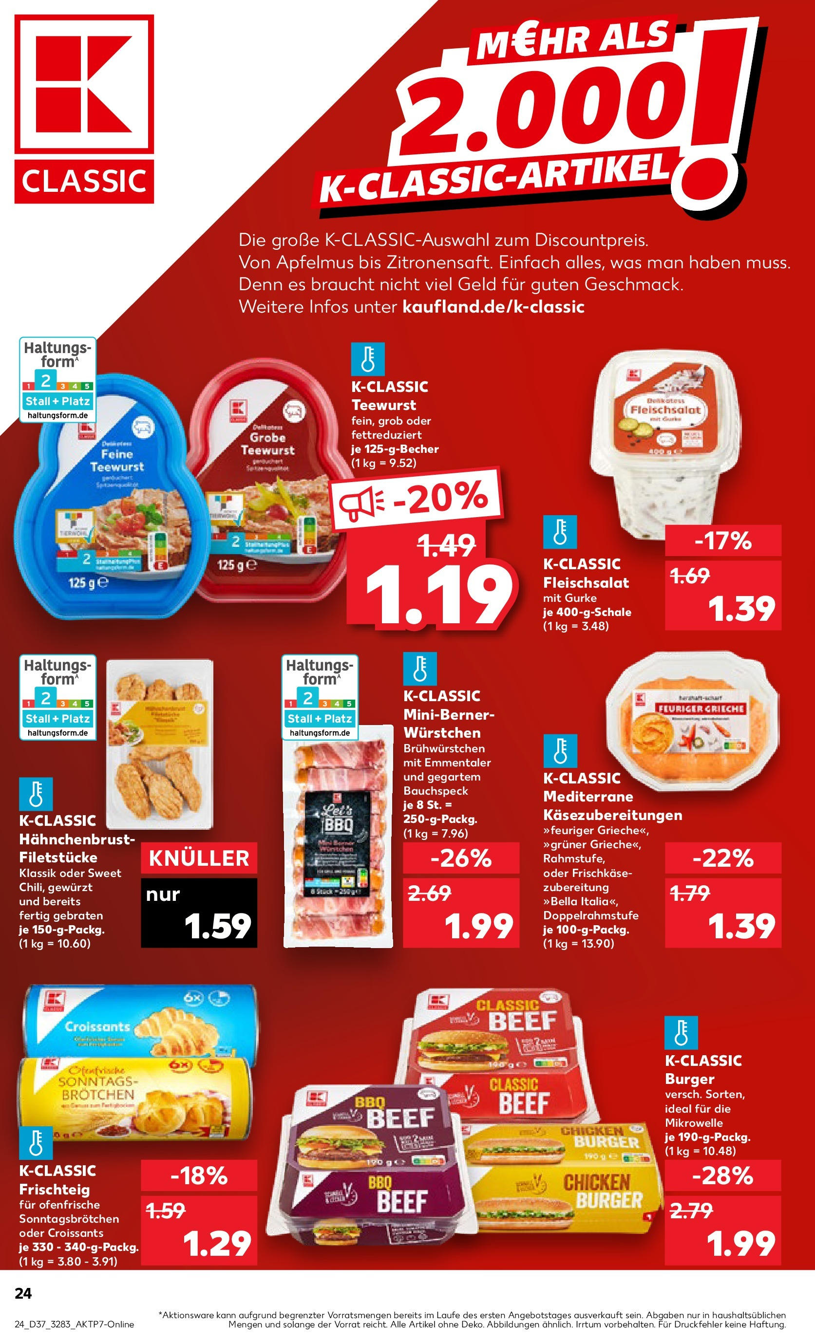 Prospekt Kaufland ab 10.09.2025 » Angebote Online zum Blättern | Seite: 24 | Produkte: Burger, Ofenfrische, Frischkase, Hahnchenbrust