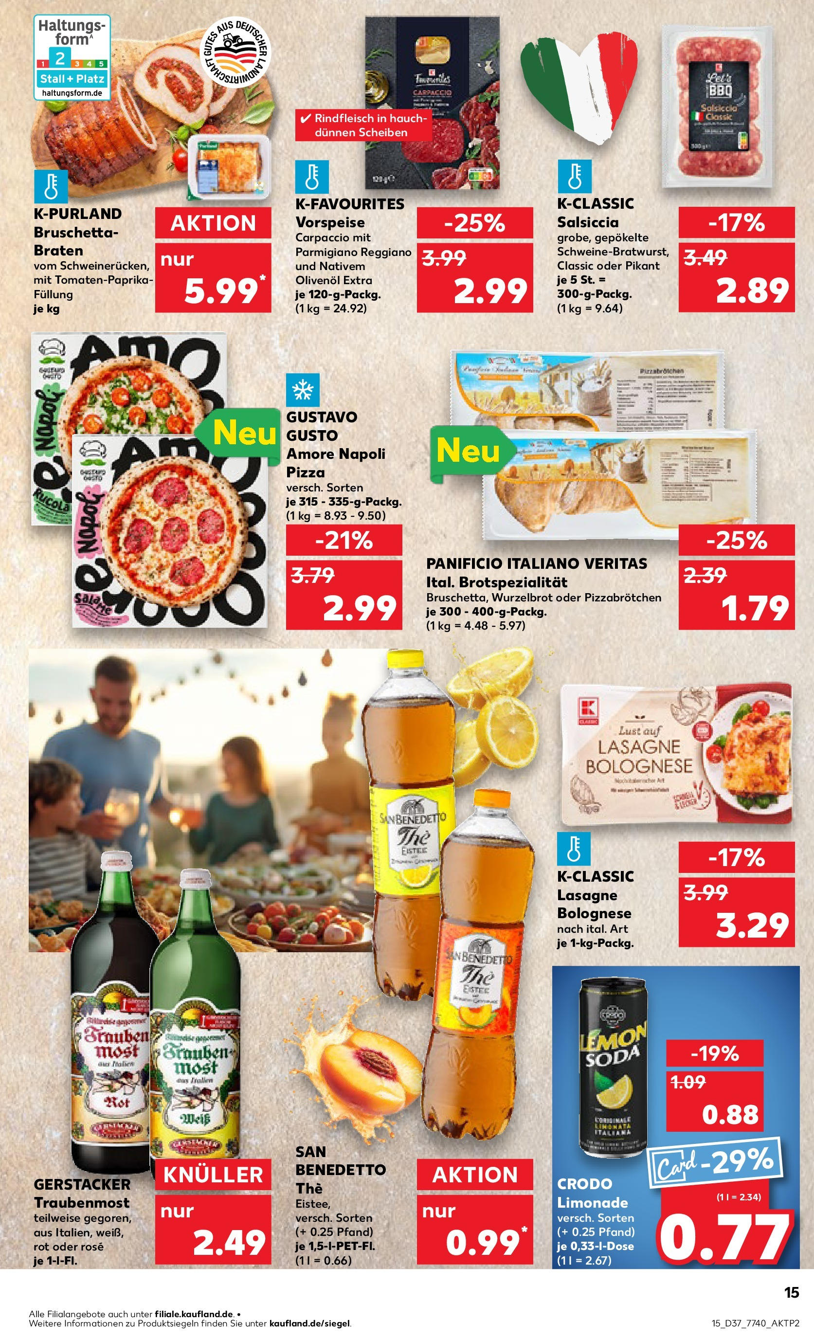 Prospekt Kaufland ab 10.09.2025 » Angebote Online zum Blättern | Seite: 15 | Produkte: Gustavo gusto, Rucola, Pizza, Rindfleisch