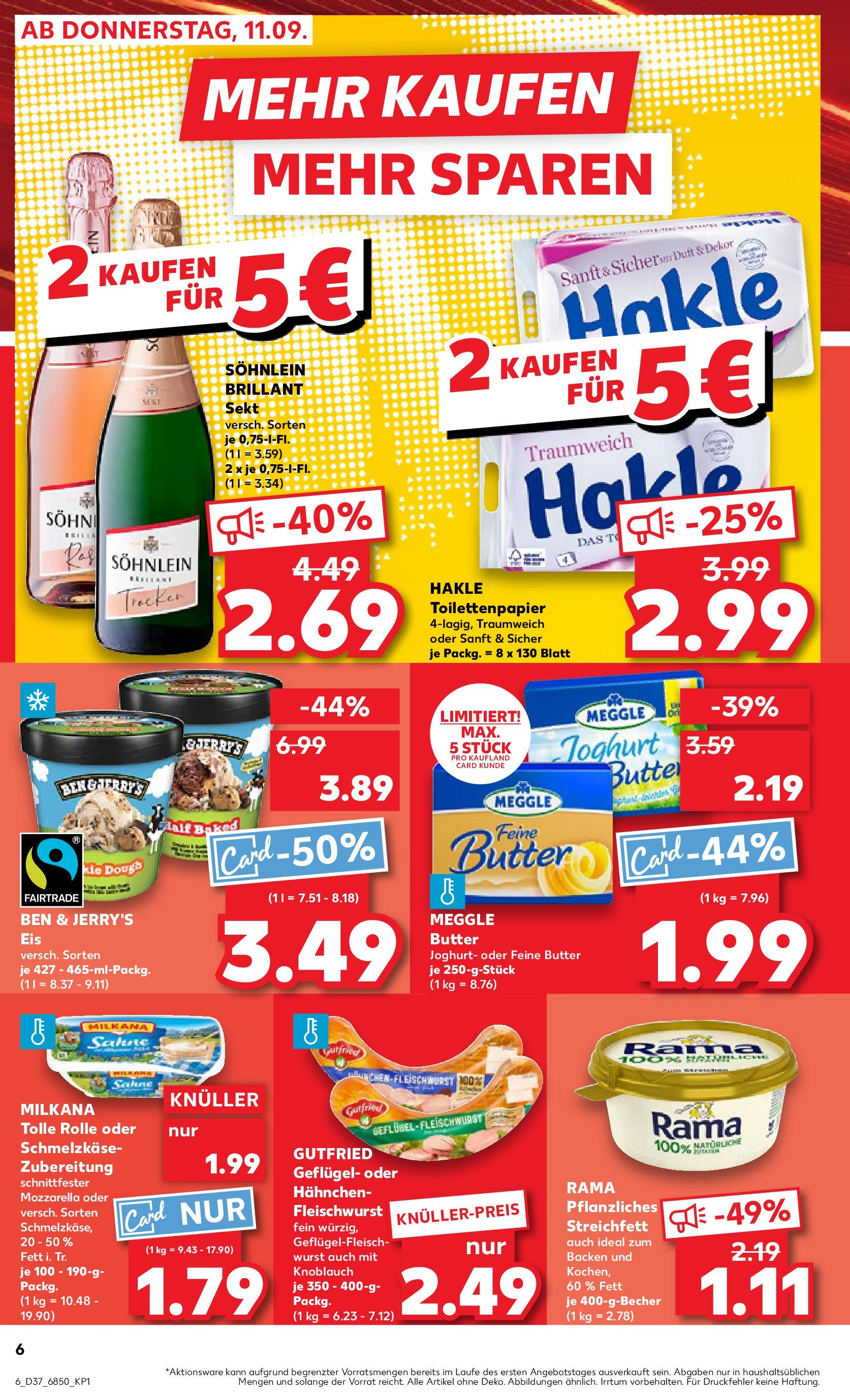 Prospekt Kaufland ab 10.09.2025 » Angebote Online zum Blättern | Seite: 6 | Produkte: Rama, Mozzarella, Ben & Jerry's, Wurst