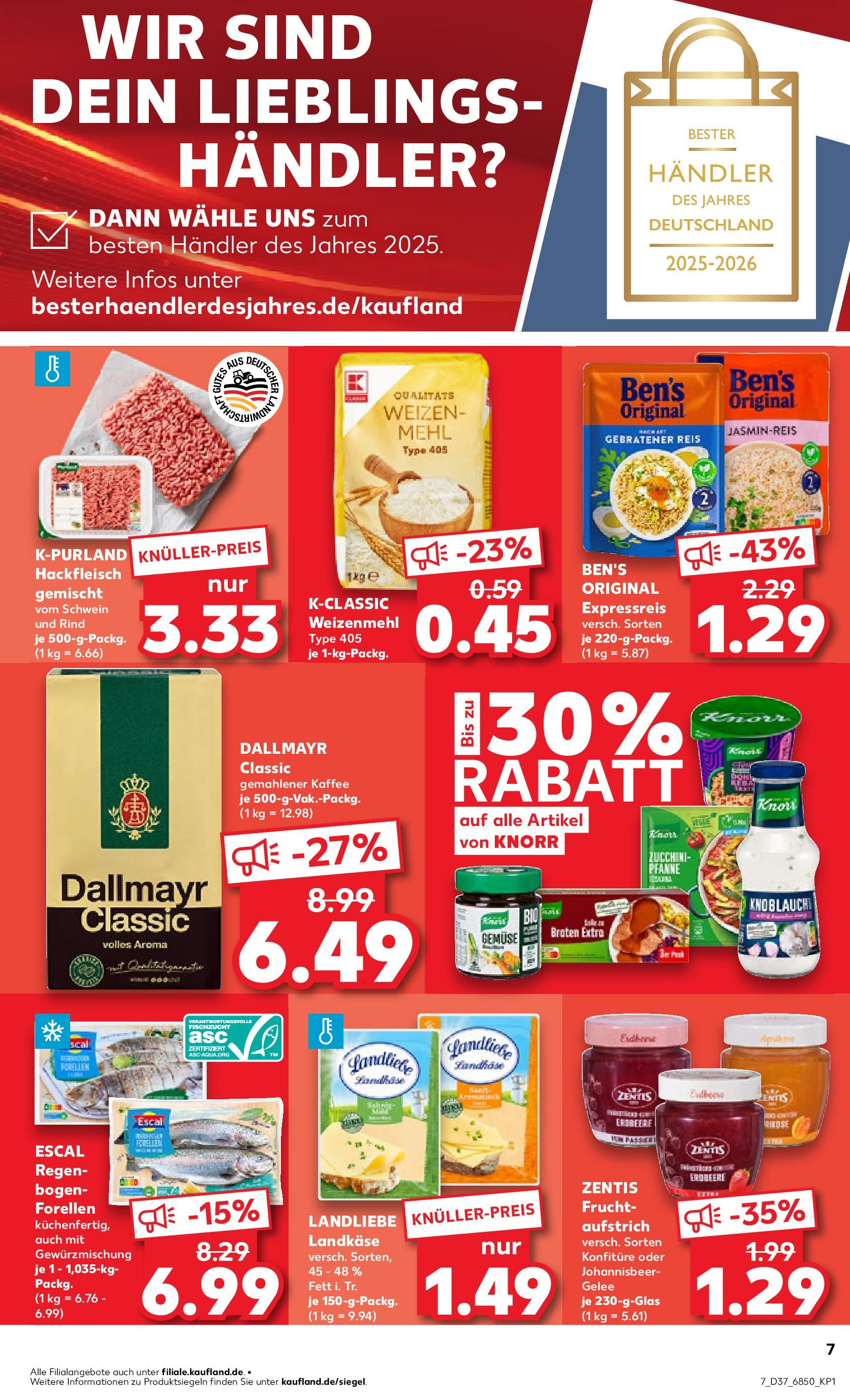 Prospekt Kaufland ab 10.09.2025 » Angebote Online zum Blättern | Seite: 7 | Produkte: Mehl, Jasminreis, Knorr, Dallmayr