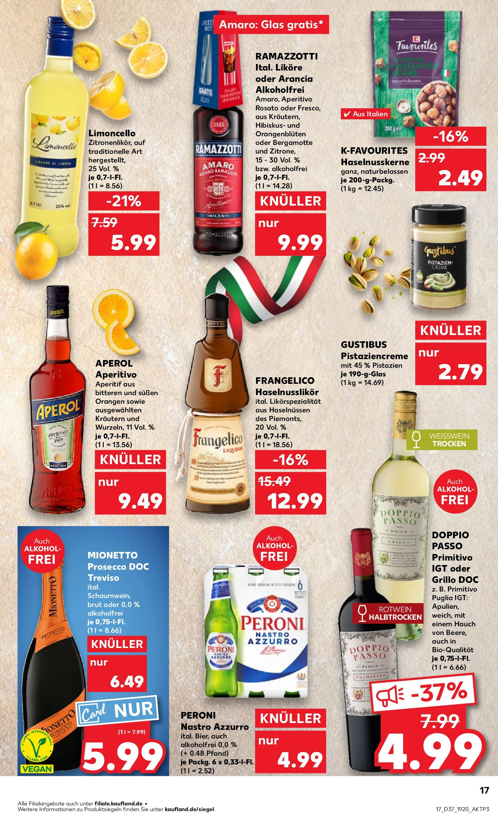 Prospekt Kaufland ab 10.09.2025 » Angebote Online zum Blättern | Seite: 17 | Produkte: Weißwein, Pistazien, Prosecco, Limoncello