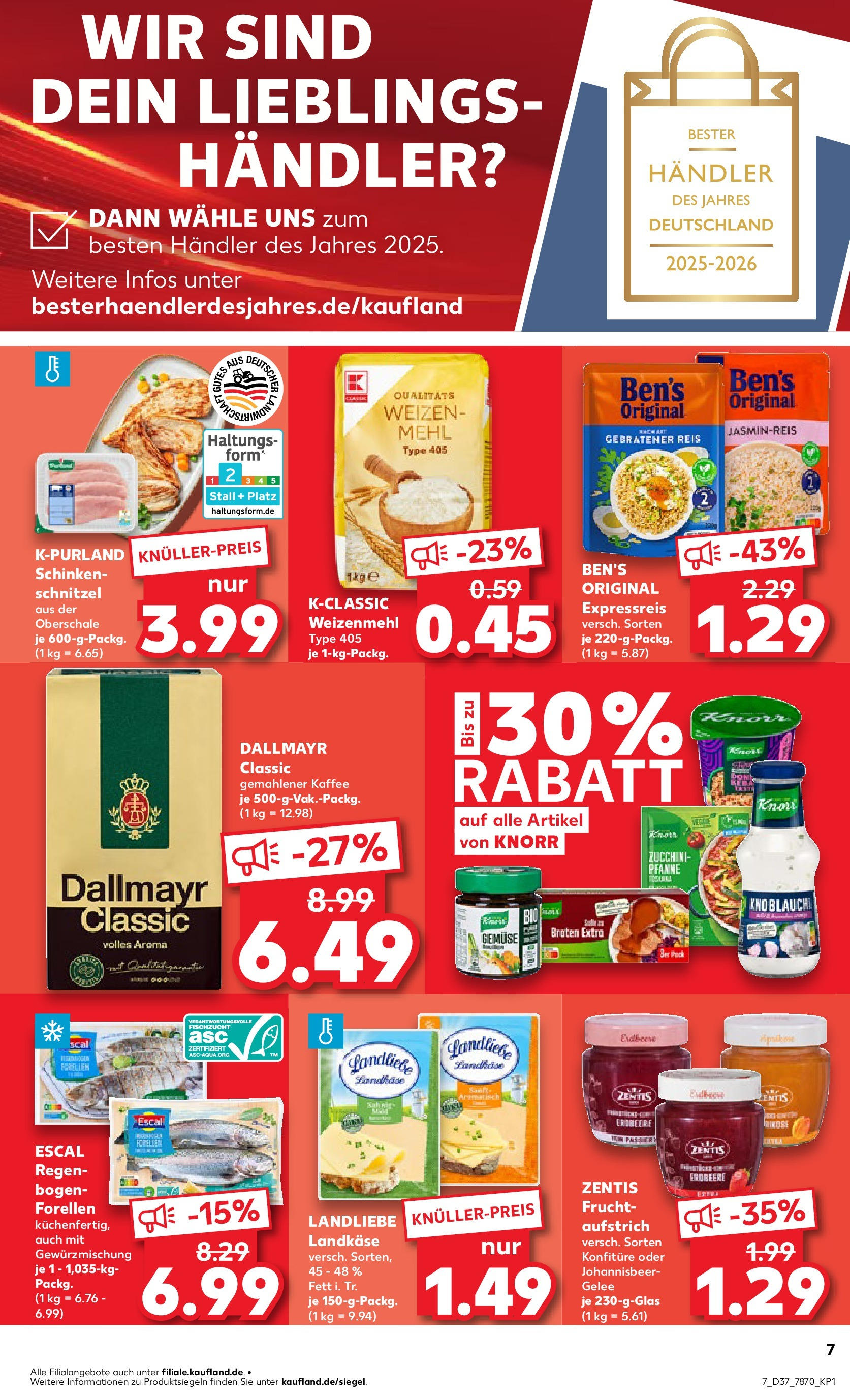 Prospekt Kaufland ab 10.09.2025 » Angebote und Werbung Online | Seite: 7 | Produkte: Jasminreis, Weizenmehl, Schnitzel, Reis Prospekt Kaufland ab 10.09.2025 » Angebote Online zum Blättern | Seite: 7 | Produkte: Jasminreis, Weizenmehl, Schnitzel, Reis