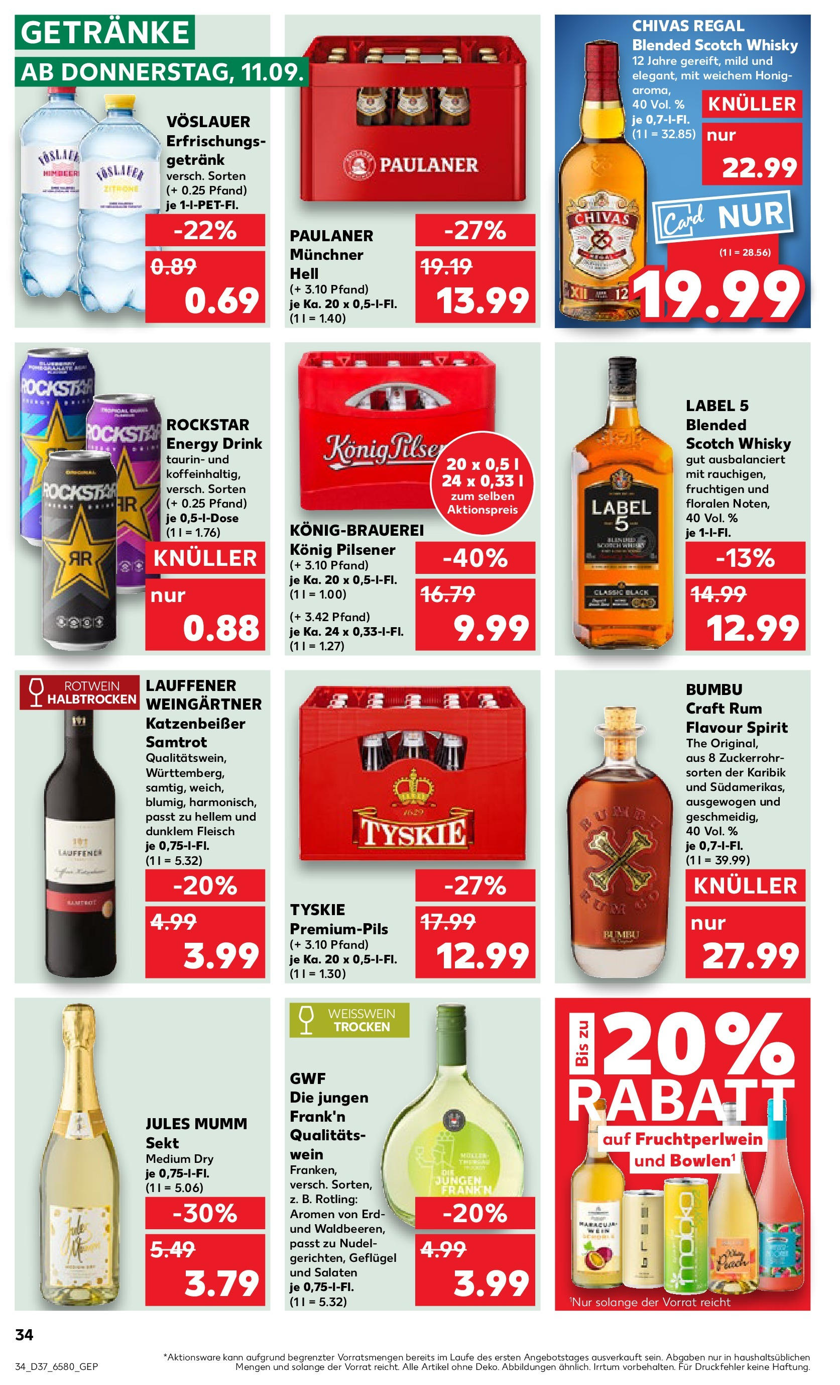 Prospekt Kaufland ab 10.09.2025 » Angebote Online zum Blättern | Seite: 34 | Produkte: Tyskie, Sekt, Rum, Jules mumm