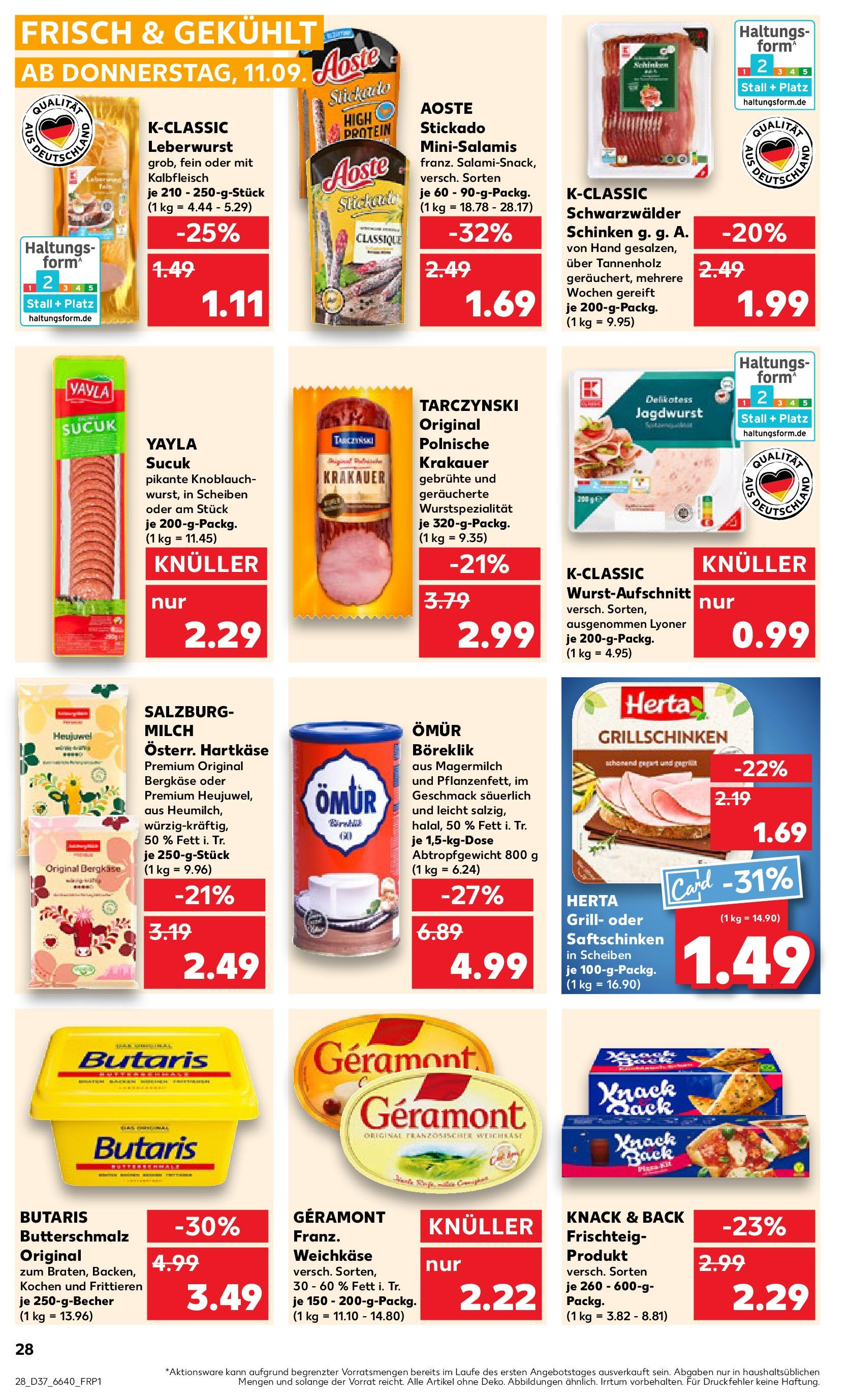 Prospekt Kaufland ab 10.09.2025 » Angebote Online zum Blättern | Seite: 28 | Produkte: Butterschmalz, Knoblauch, Salami, Schinken