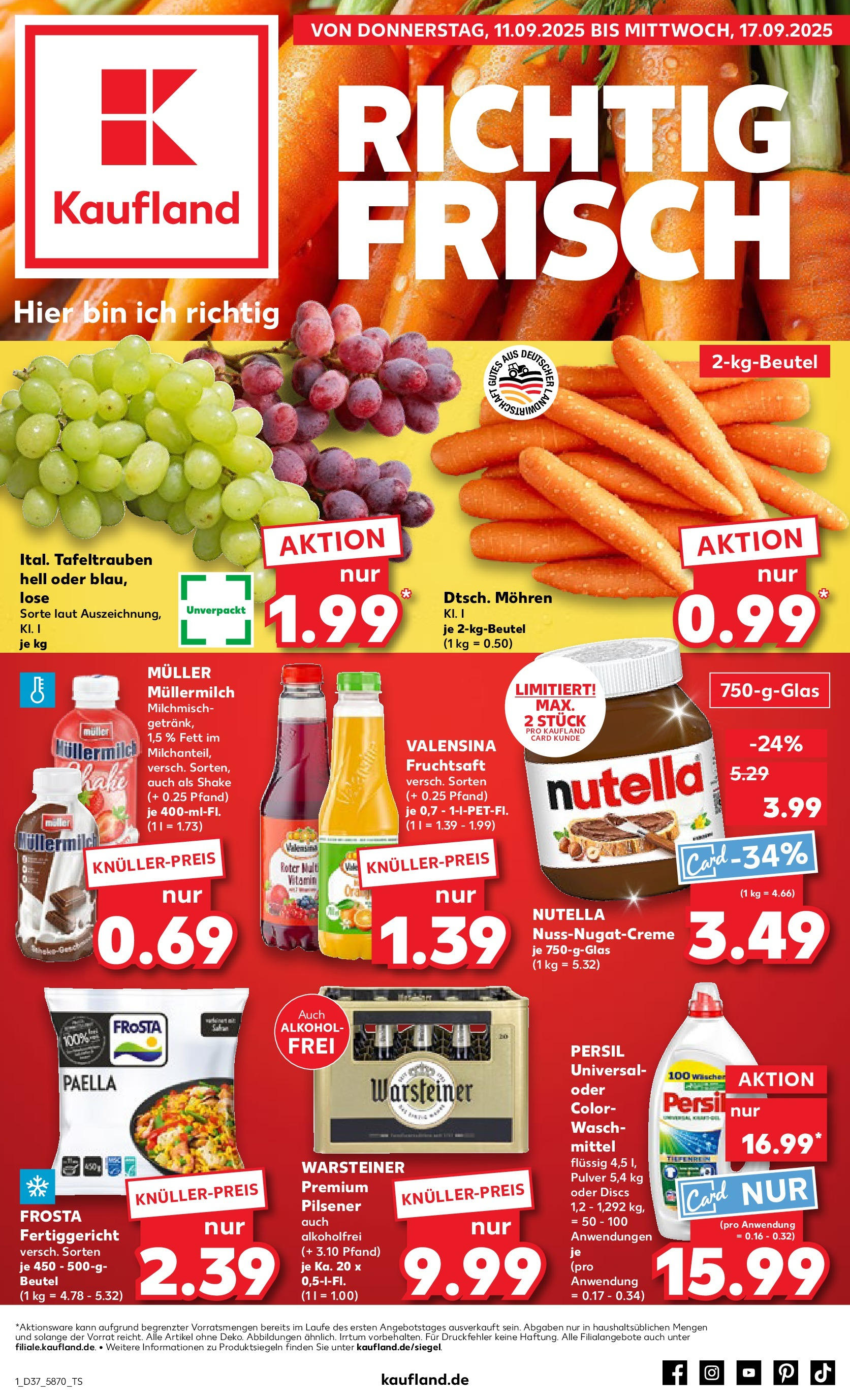Prospekt Kaufland ab 10.09.2025 » Angebote Online zum Blättern | Seite: 1 | Produkte: Nutella, Valensina, Warsteiner, Persil