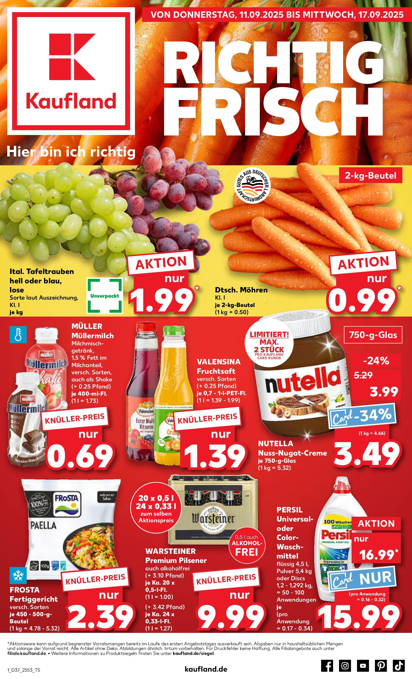 Prospekt Kaufland ab 10.09.2025 » Angebote und Werbung Online | Seite: 1 | Produkte: Mohren, Nutella, Valensina, Fruchtsaft Prospekt Kaufland ab 10.09.2025 » Angebote Online zum Blättern | Seite: 1 | Produkte: Mohren, Nutella, Valensina, Fruchtsaft