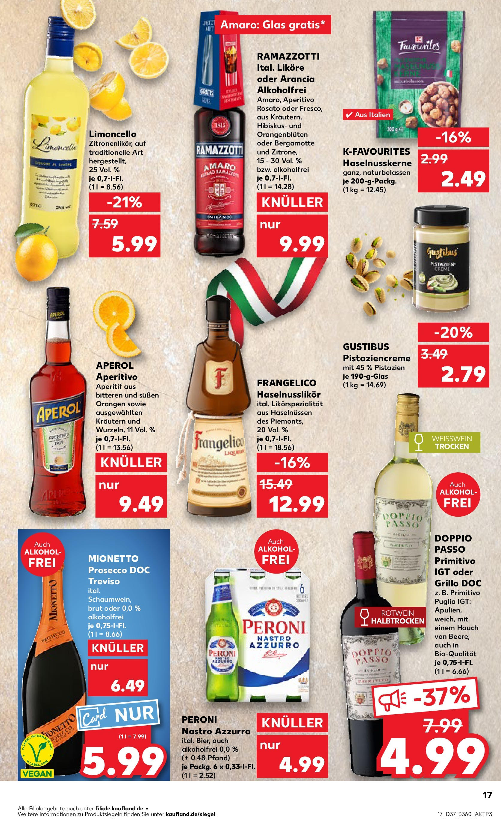 Prospekt Kaufland ab 10.09.2025 » Angebote Online zum Blättern | Seite: 17 | Produkte: Rotwein, Pistazien, Prosecco, Doppio Passo