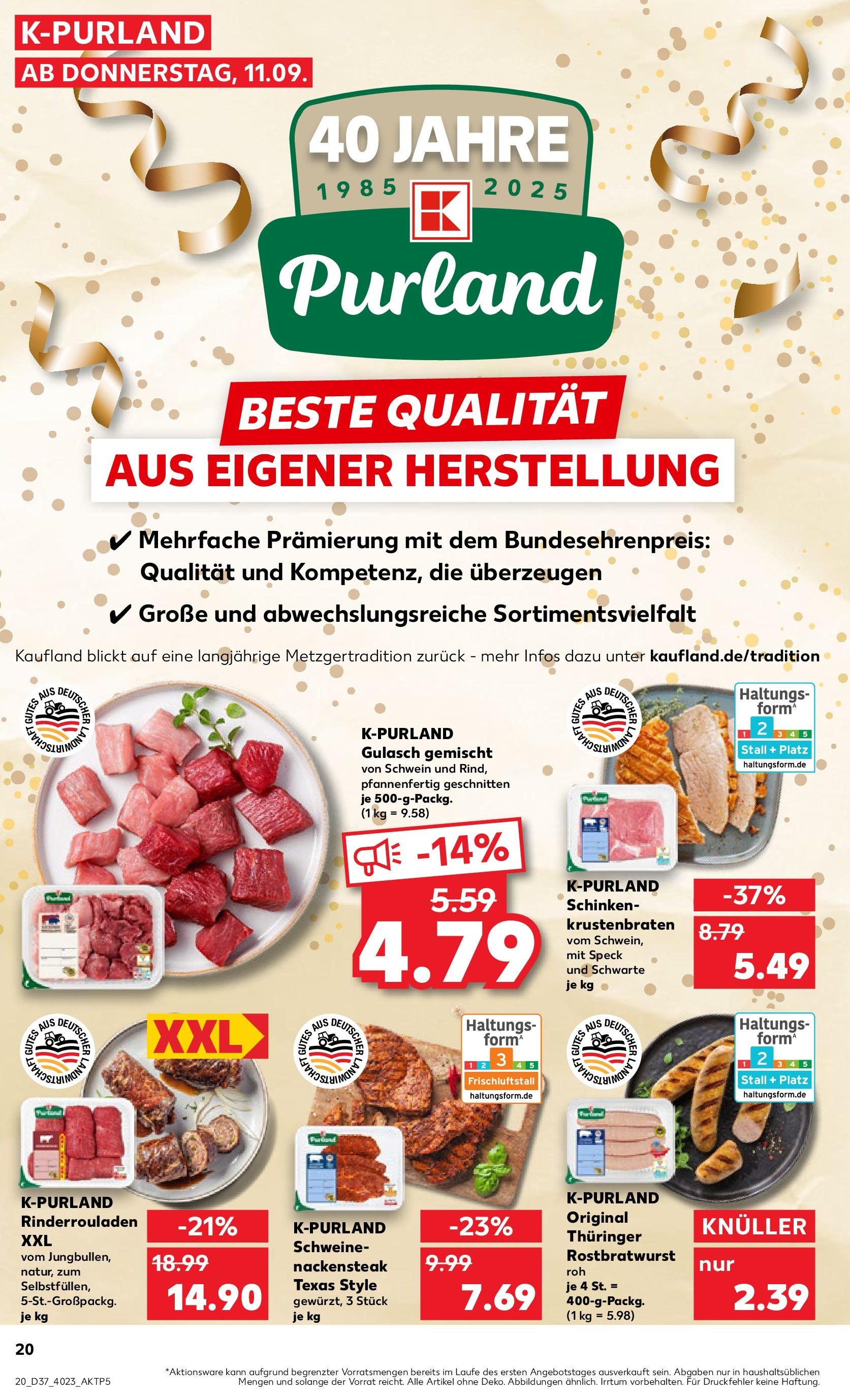 Prospekt Kaufland ab 10.09.2025 » Angebote Online zum Blättern | Seite: 20 | Produkte: Krustenbraten, Gulasch, Schinken, Steak