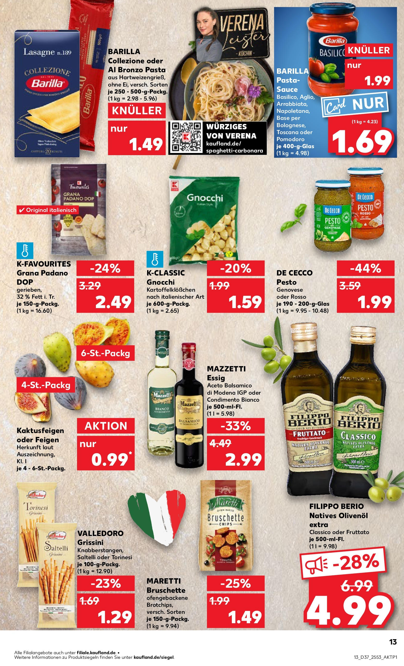 Prospekt Kaufland ab 10.09.2025 » Angebote und Werbung Online | Seite: 13 | Produkte: Essig, Olivenol, Pasta, Chips Prospekt Kaufland ab 10.09.2025 » Angebote Online zum Blättern | Seite: 13 | Produkte: Essig, Olivenol, Pasta, Chips