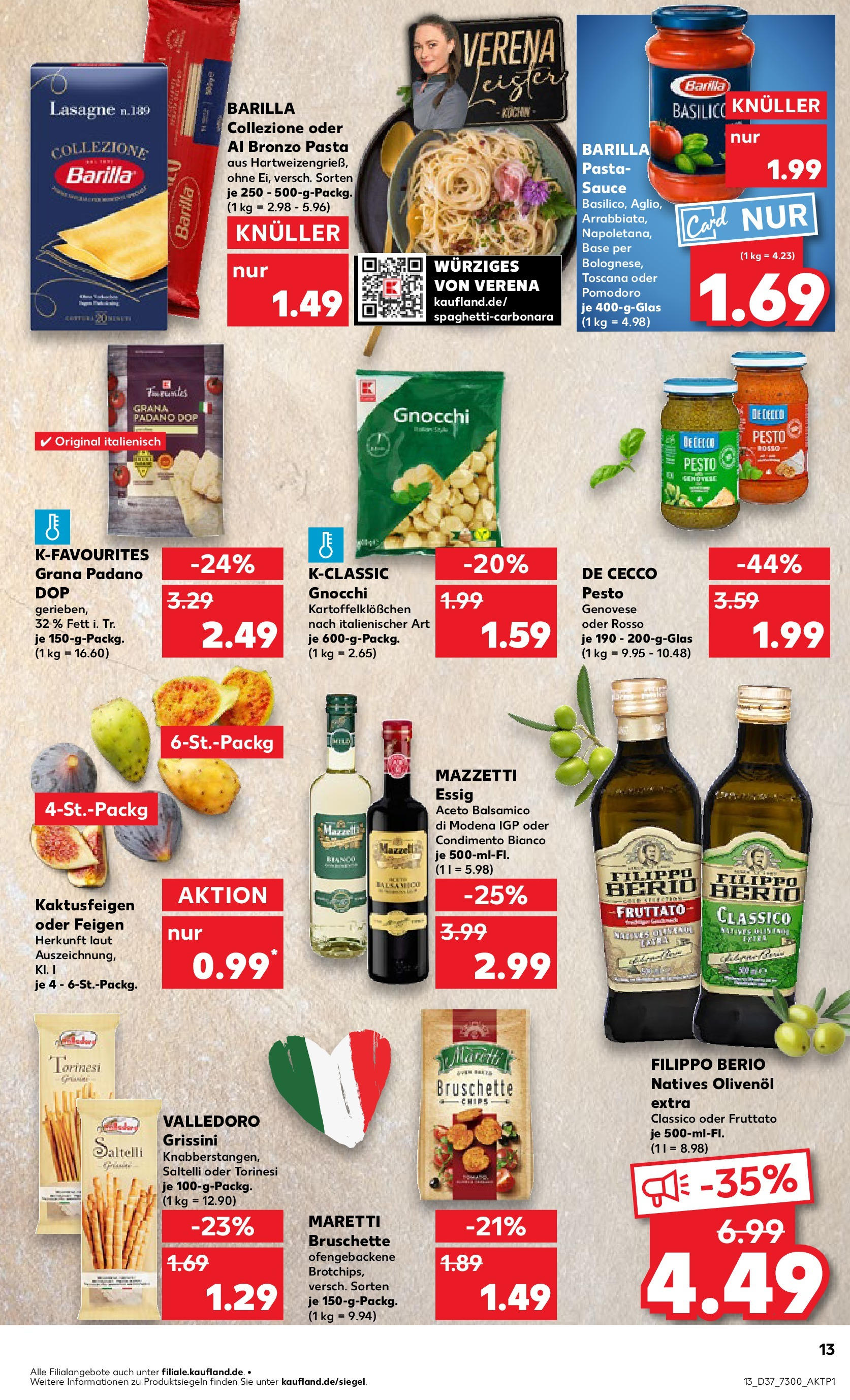 Prospekt Kaufland ab 10.09.2025 » Angebote Online zum Blättern | Seite: 13 | Produkte: Balsamico, Essig, Olivenol, Pasta