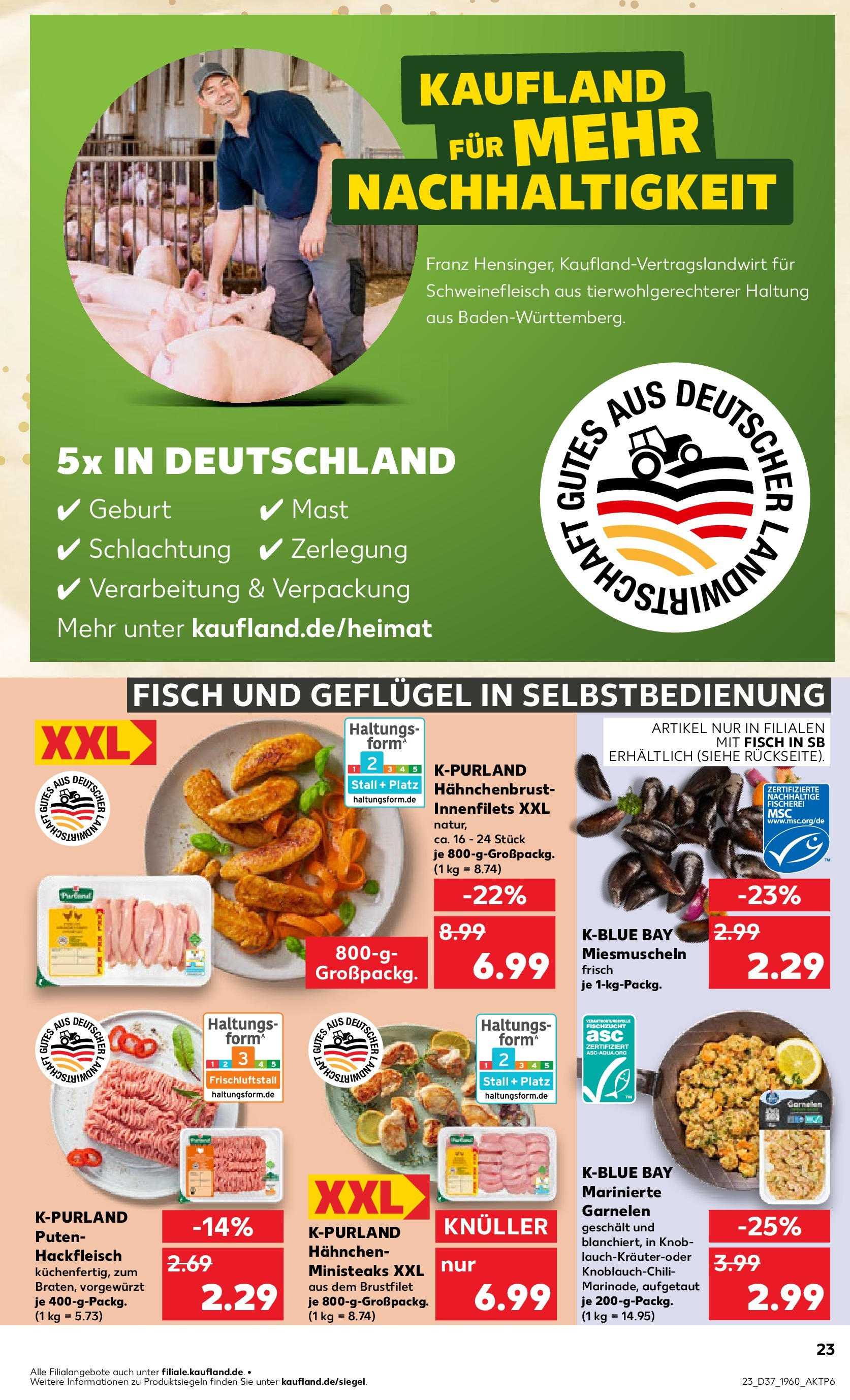 Prospekt Kaufland ab 10.09.2025 » Angebote Online zum Blättern | Seite: 23 | Produkte: Hahnchen, Garnelen, Fisch, Schweinefleisch
