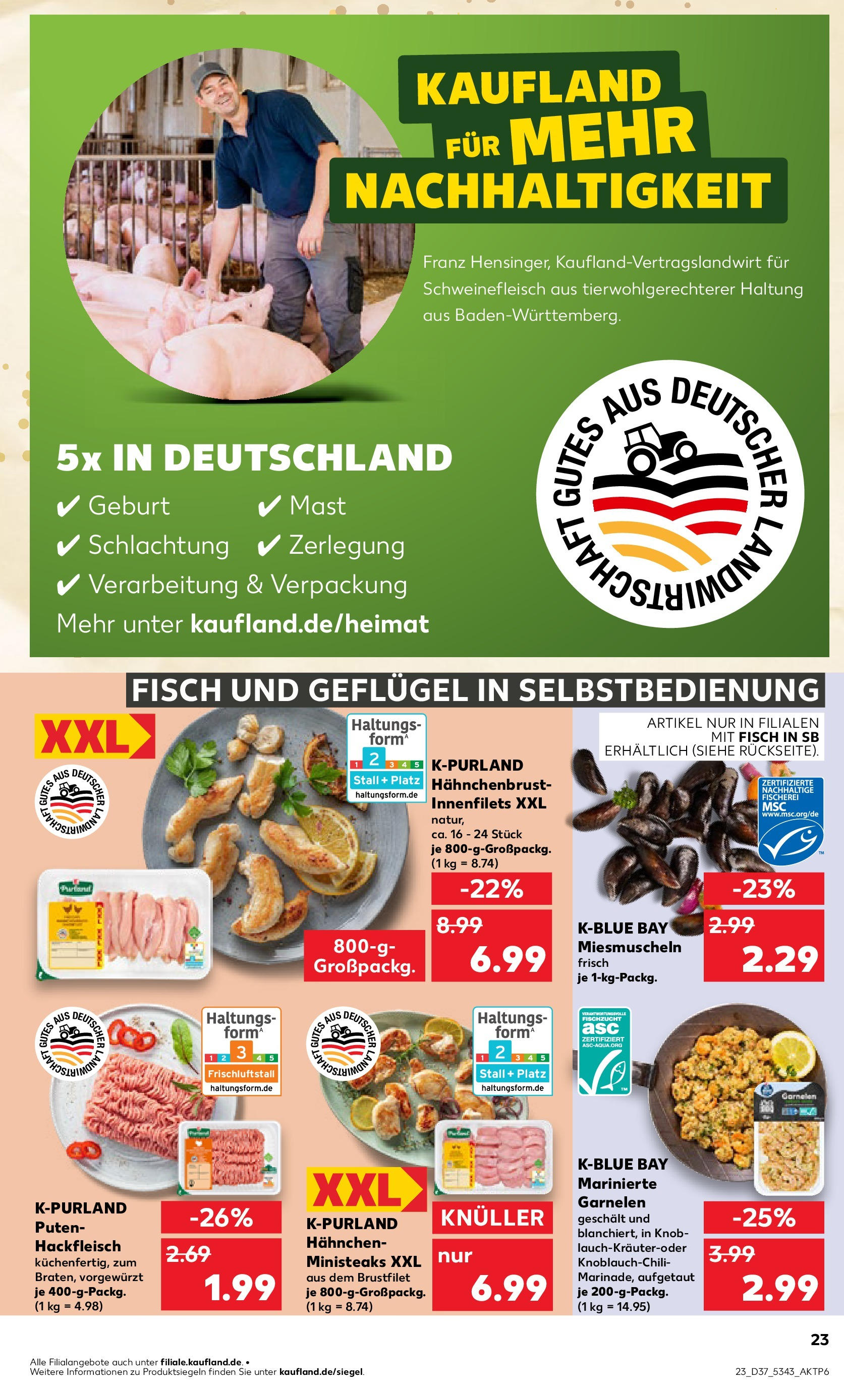 Prospekt Kaufland ab 10.09.2025 » Angebote Online zum Blättern | Seite: 23 | Produkte: Hahnchen, Garnelen, Fisch, Hackfleisch