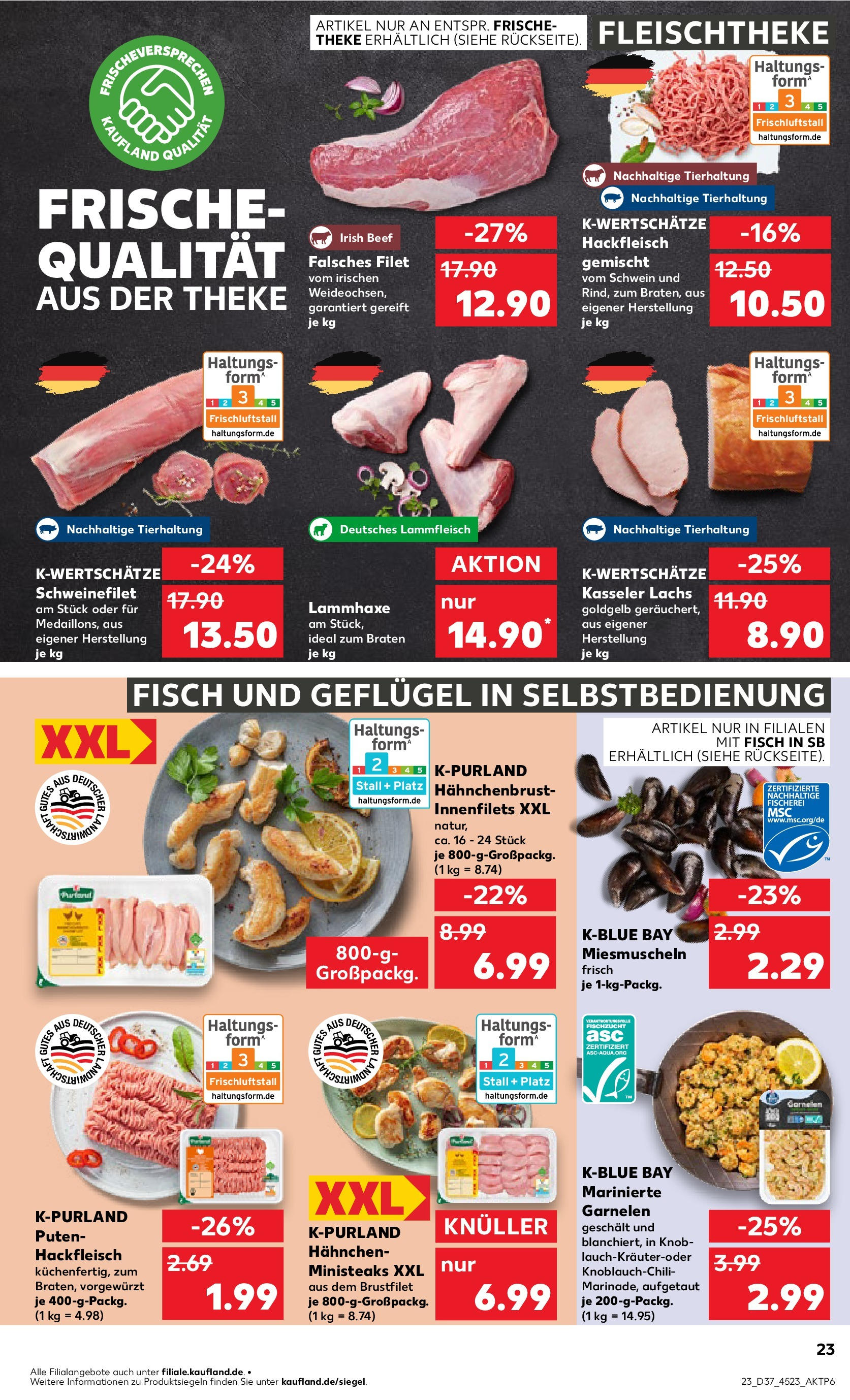 Prospekt Kaufland ab 10.09.2025 » Angebote Online zum Blättern | Seite: 23 | Produkte: Hahnchen, Theke, Garnelen, Schweinefilet