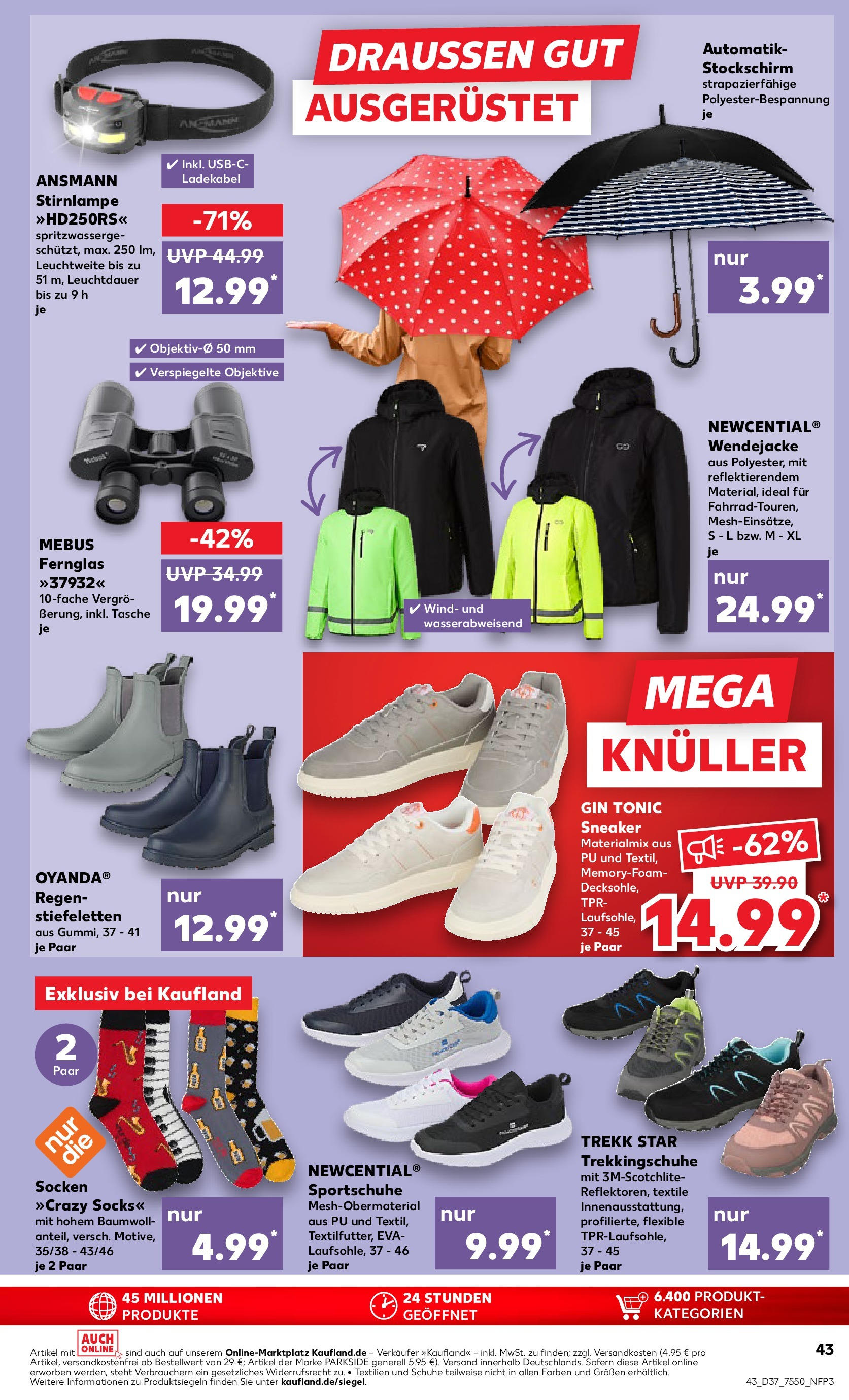 Prospekt Kaufland ab 10.09.2025 » Angebote und Werbung Online | Seite: 43 | Produkte: Tasche, Stirnlampe, Ladekabel, Socken Prospekt Kaufland ab 10.09.2025 » Angebote Online zum Blättern | Seite: 43 | Produkte: Tasche, Stirnlampe, Ladekabel, Socken