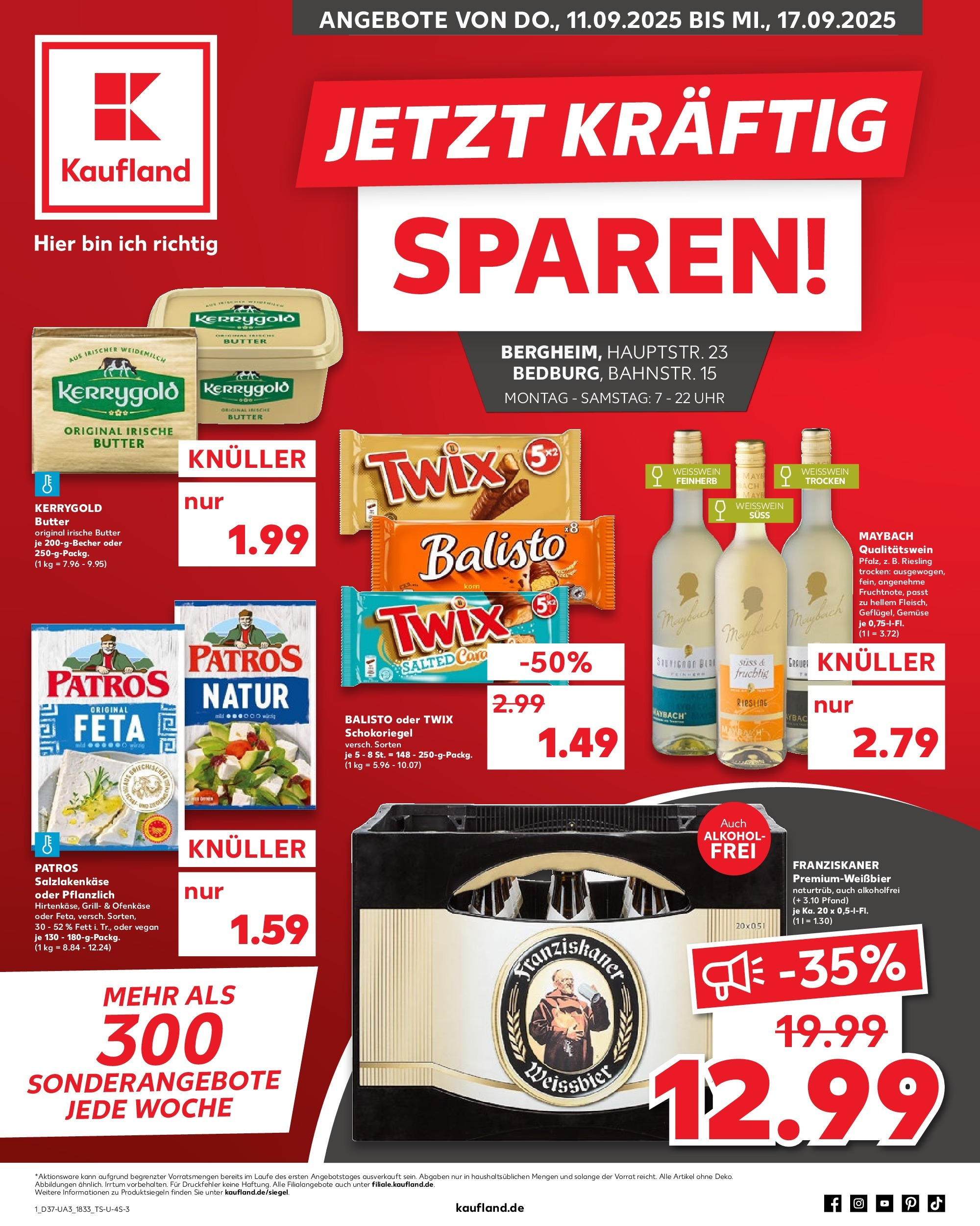 Prospekt Kaufland ab 11.09.2025 » Angebote Online zum Blättern | Seite: 1 | Produkte: Franziskaner, Feta, Twix, Kerrygold butter