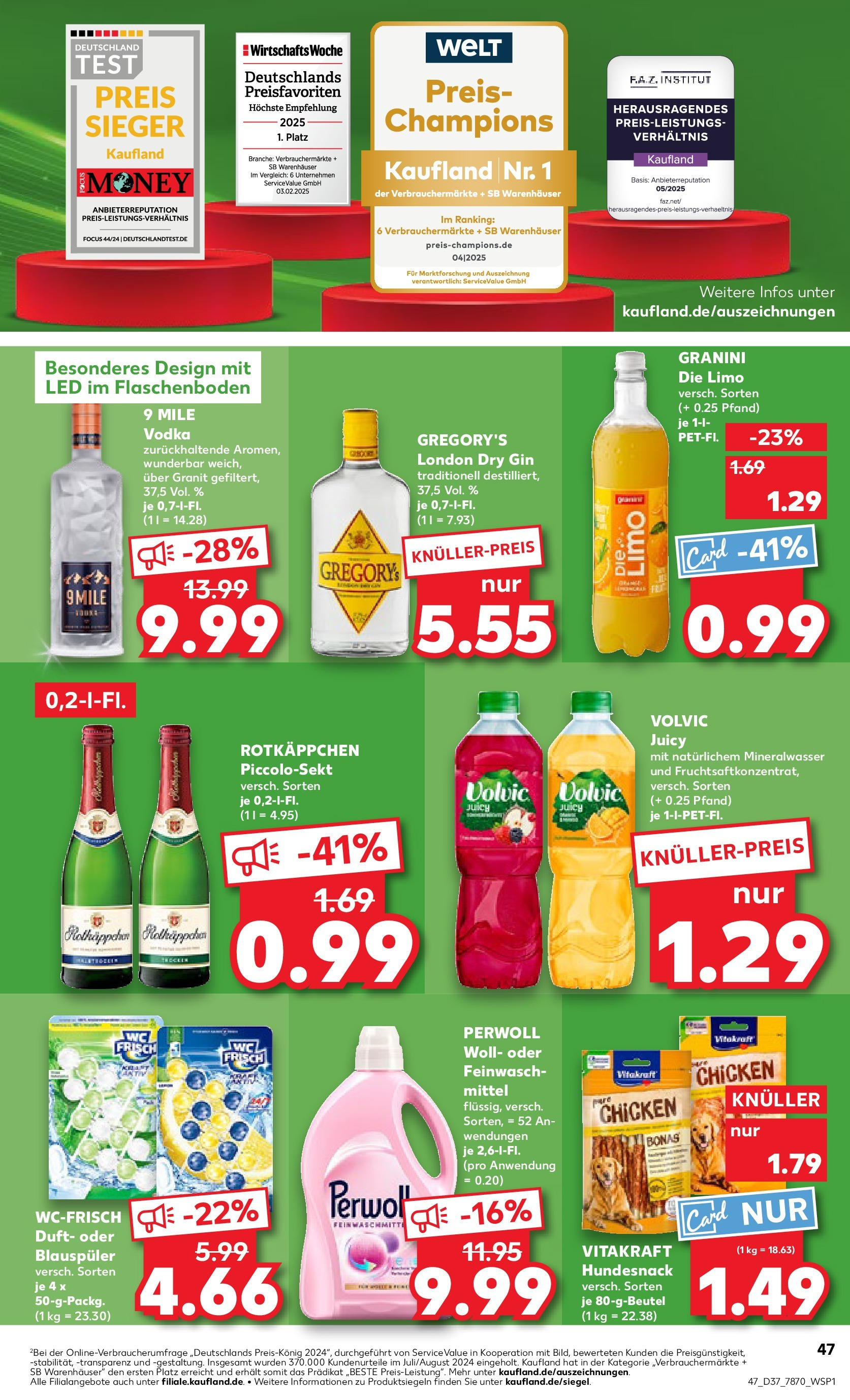 Prospekt Kaufland ab 10.09.2025 » Angebote und Werbung Online | Seite: 47 | Produkte: Granini die limo, Rotkäppchen, Vodka, Gin Prospekt Kaufland ab 10.09.2025 » Angebote Online zum Blättern | Seite: 47 | Produkte: Granini die limo, Rotkäppchen, Vodka, Gin