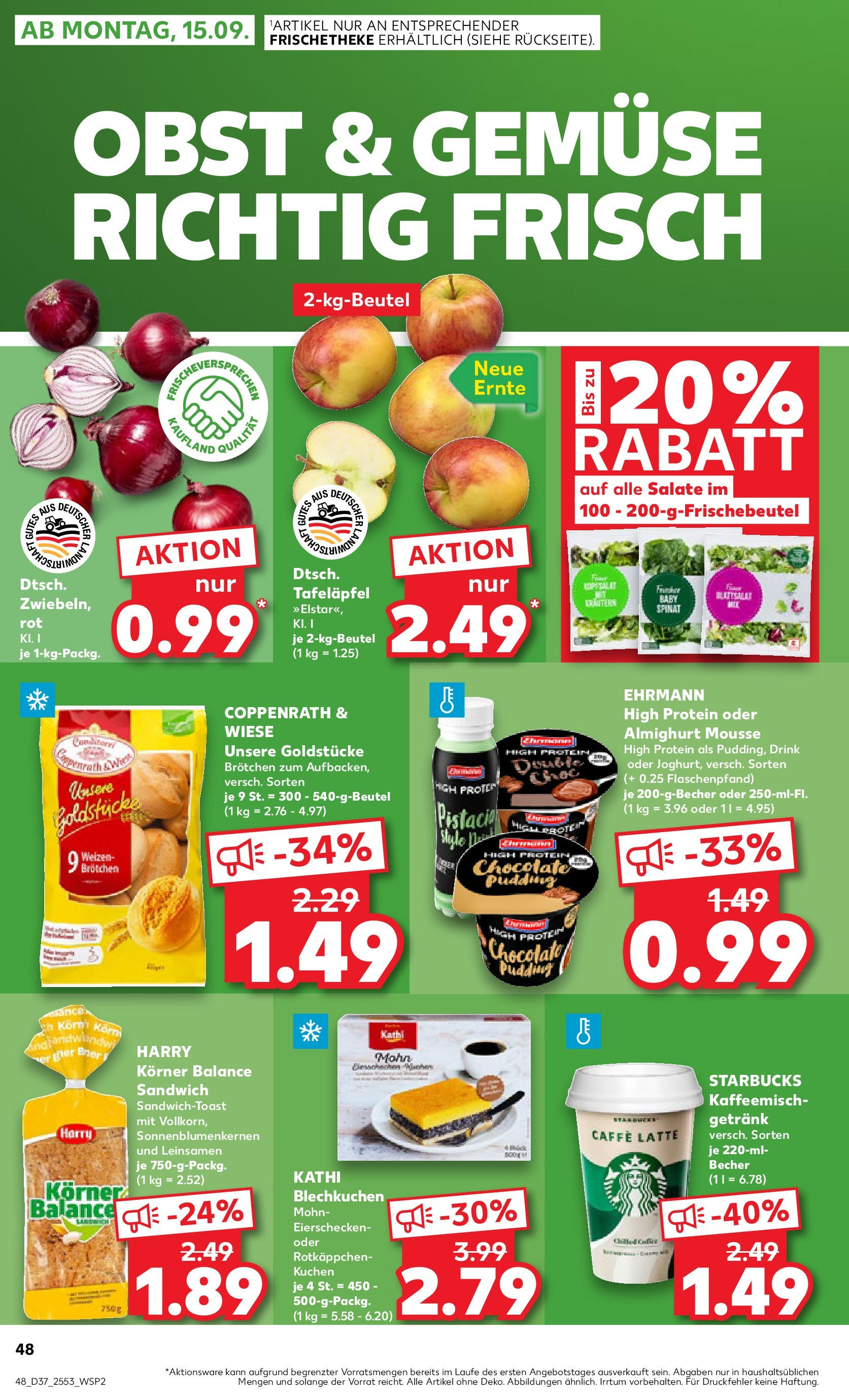 Prospekt Kaufland ab 10.09.2025 » Angebote und Werbung Online | Seite: 48 | Produkte: High protein pudding, Starbucks, Obst, Rotkäppchen Prospekt Kaufland ab 10.09.2025 » Angebote Online zum Blättern | Seite: 48 | Produkte: High protein pudding, Starbucks, Obst, Rotkäppchen