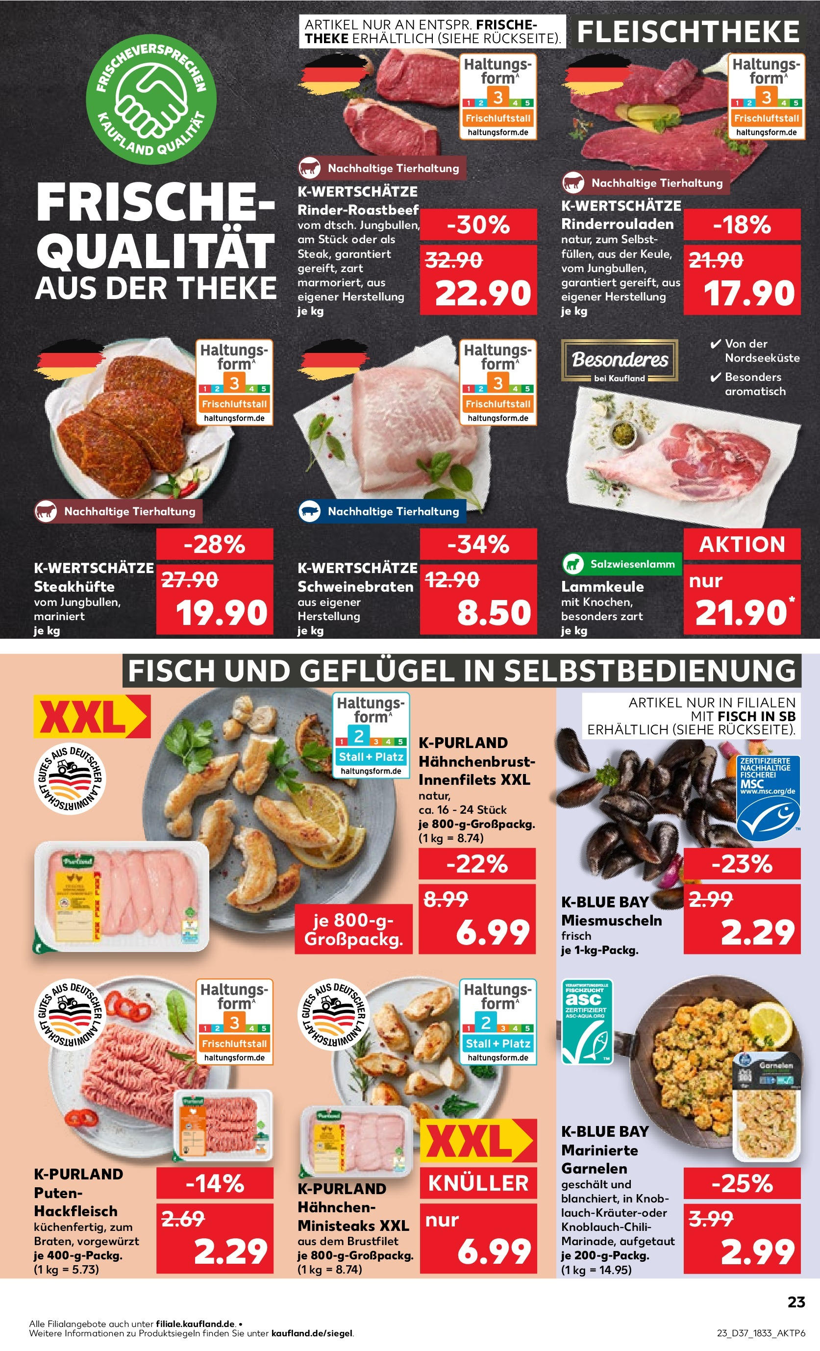 Prospekt Kaufland ab 11.09.2025 » Angebote Online zum Blättern | Seite: 27 | Produkte: Rinderrouladen, Fisch, Steak, Hahnchenbrust