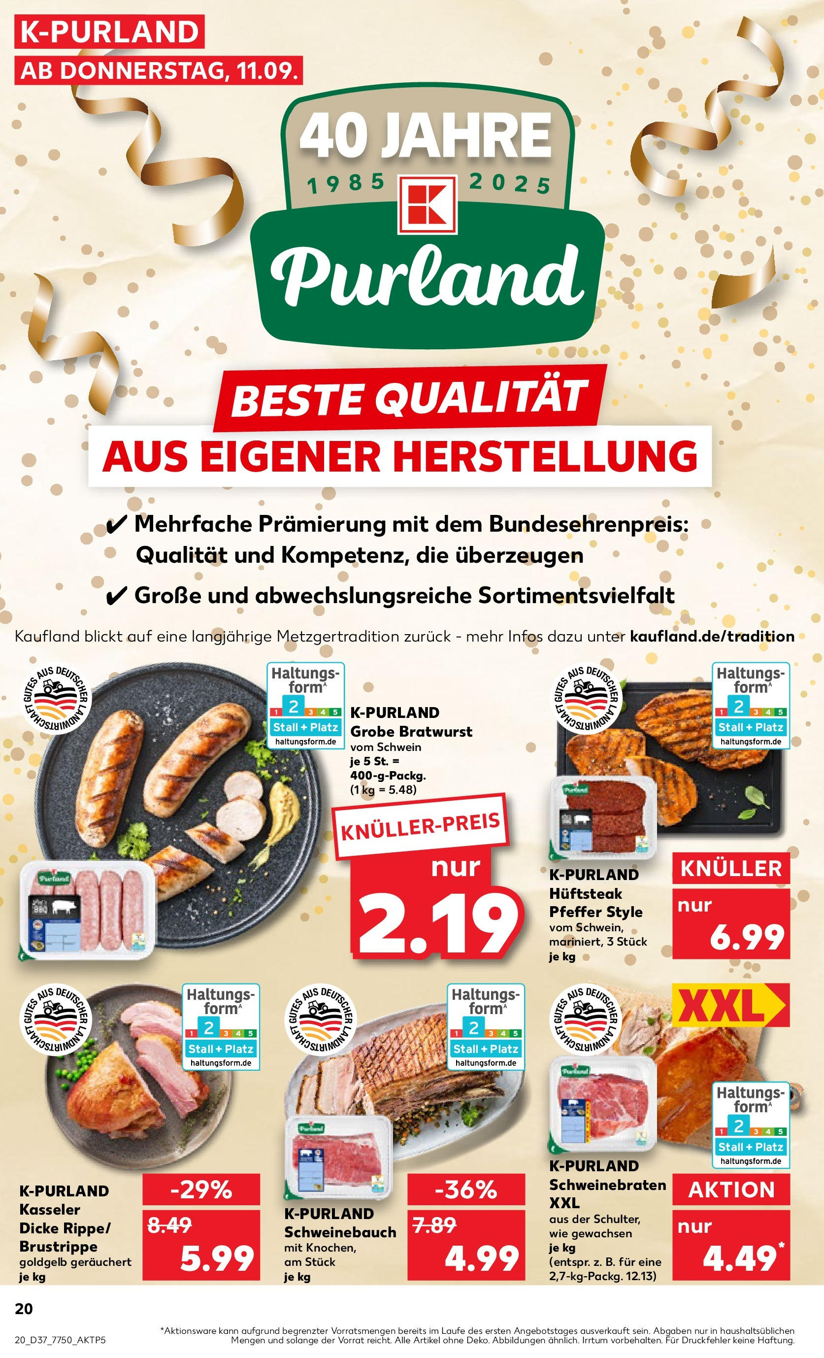 Prospekt Kaufland ab 10.09.2025 » Angebote Online zum Blättern | Seite: 20 | Produkte: Schweinebauch, Bratwurst, Pfeffer, Steak