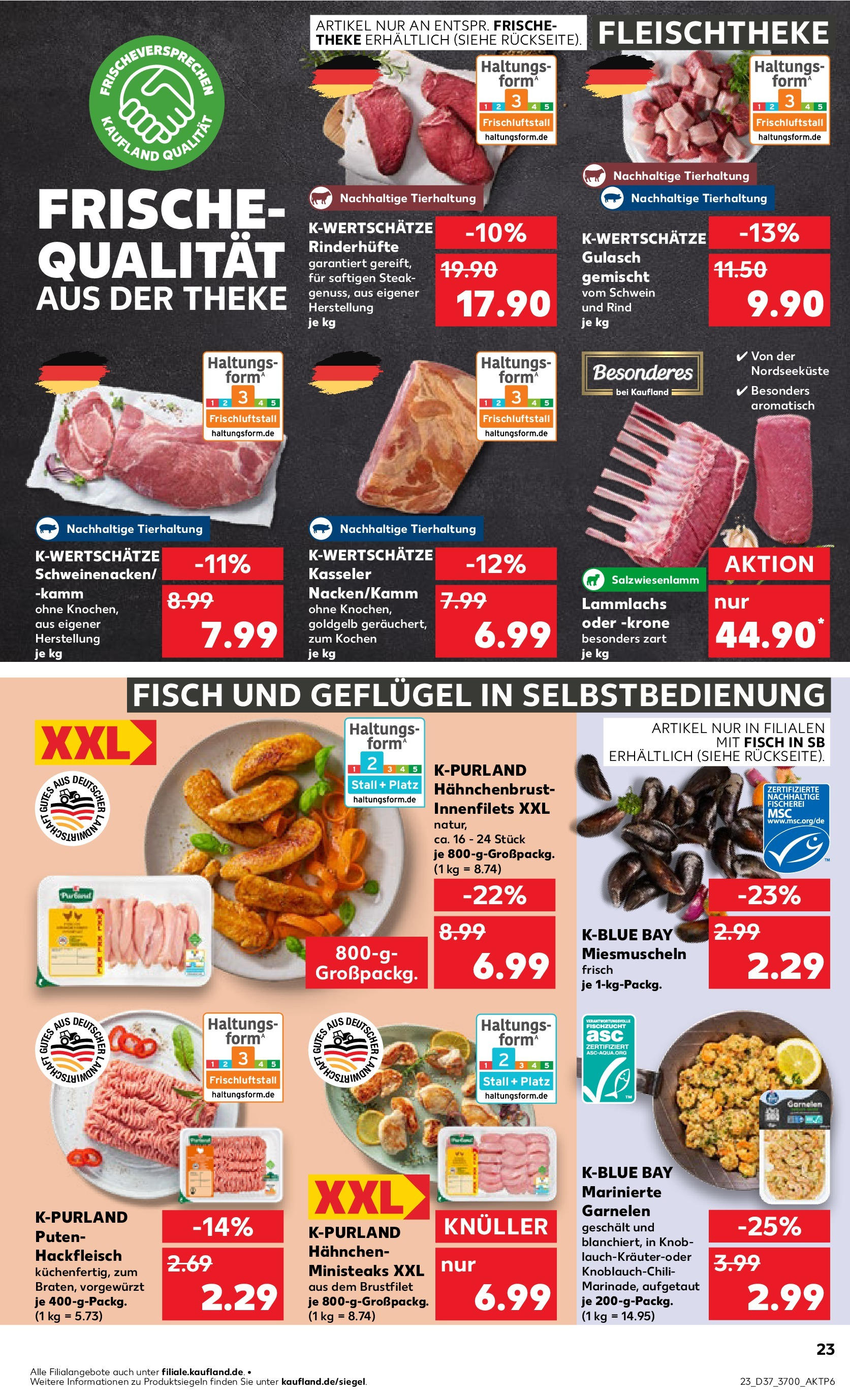 Prospekt Kaufland ab 11.09.2025 » Angebote Online zum Blättern | Seite: 23 | Produkte: Gulasch, Steak, Hackfleisch, Hahnchenbrust