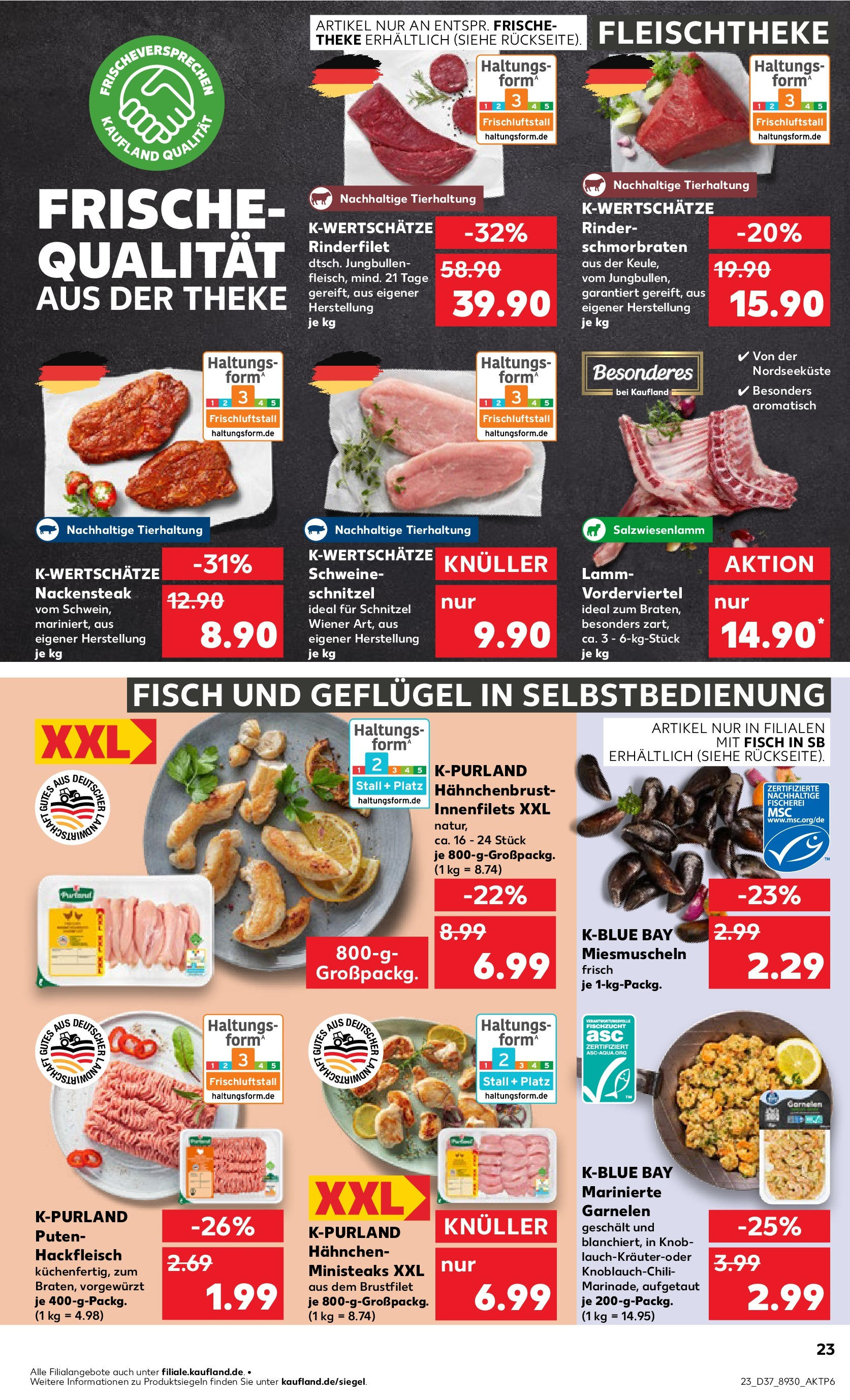 Prospekt Kaufland ab 10.09.2025 » Angebote Online zum Blättern | Seite: 23 | Produkte: Hahnchen, Garnelen, Schnitzel, Hackfleisch