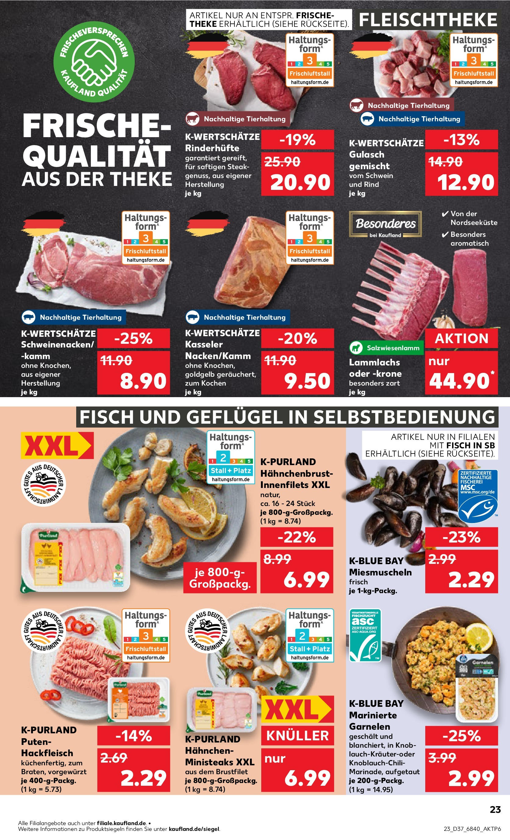 Prospekt Kaufland ab 11.09.2025 » Angebote Online zum Blättern | Seite: 23 | Produkte: Gulasch, Steak, Hackfleisch, Hahnchenbrust