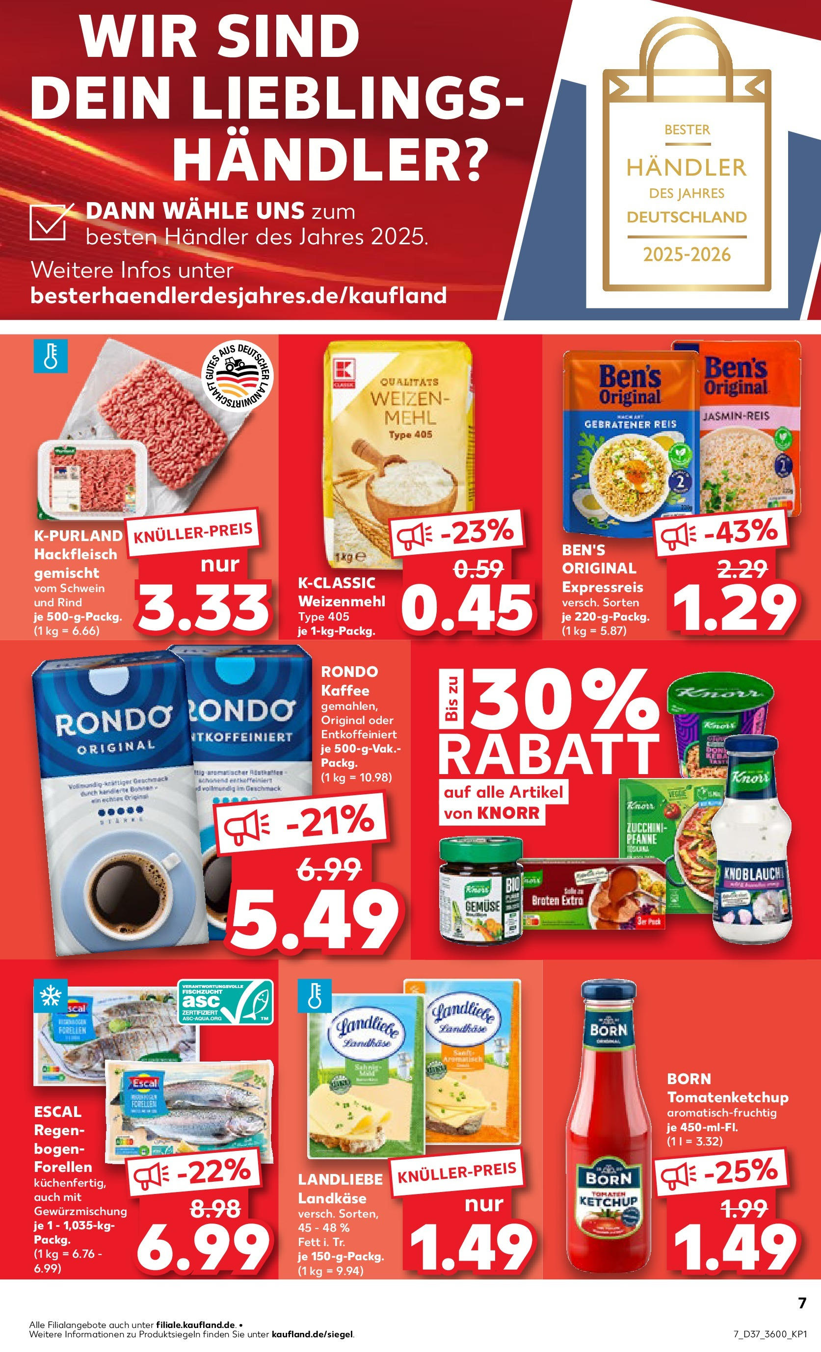 Prospekt Kaufland ab 11.09.2025 » Angebote Online zum Blättern | Seite: 7 | Produkte: Jasminreis, Tomaten, Gemüse, Reis