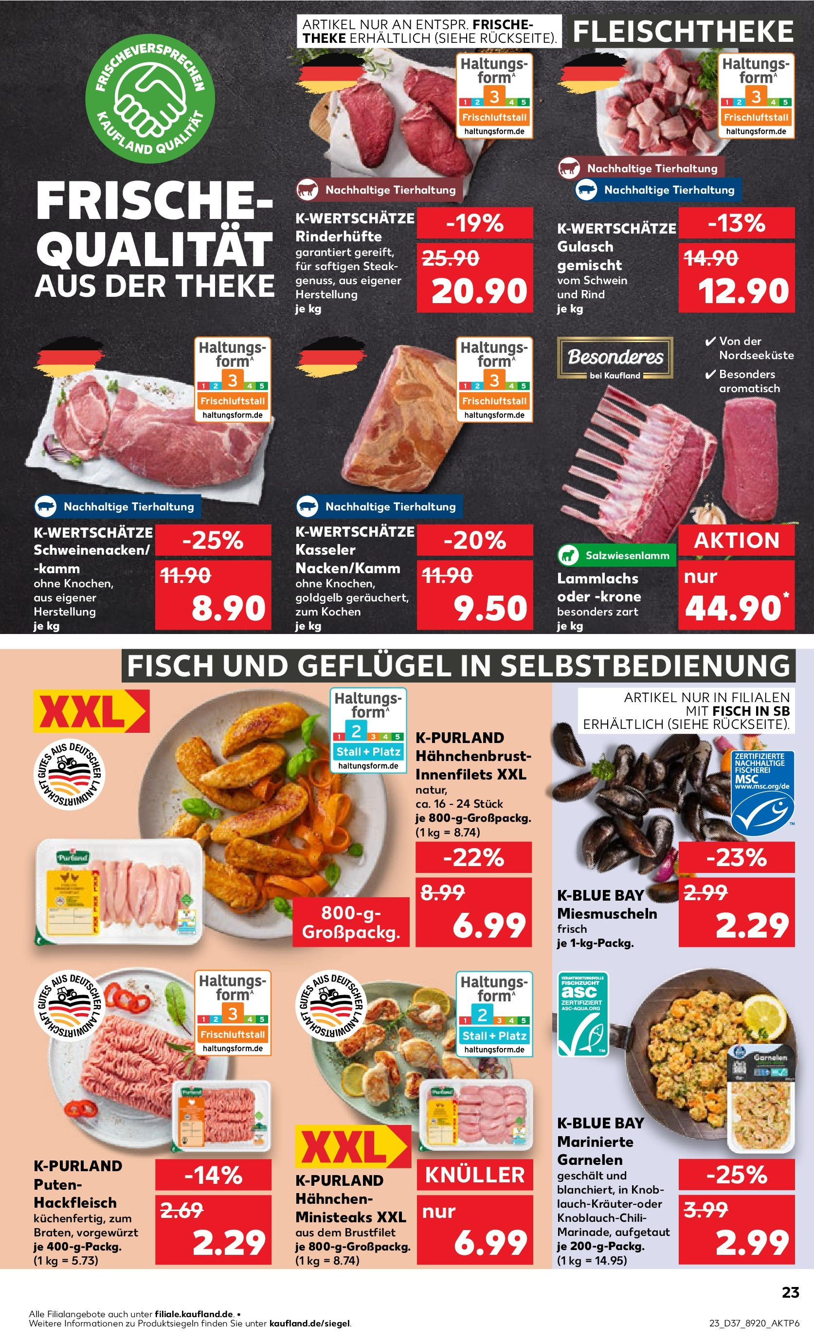 Prospekt Kaufland ab 11.09.2025 » Angebote Online zum Blättern | Seite: 23 | Produkte: Hahnchen, Fisch, Steak, Hahnchenbrust