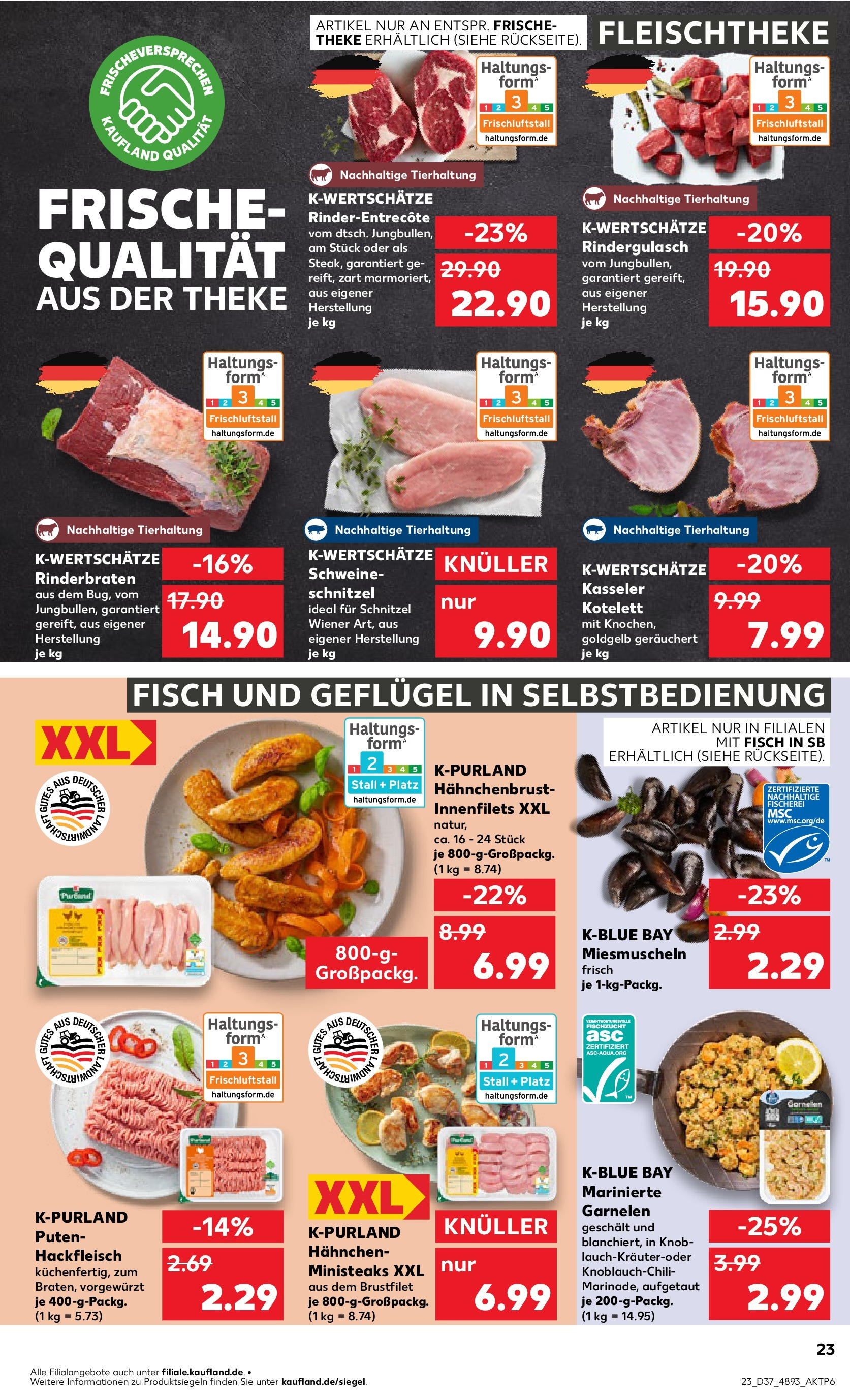 Prospekt Kaufland ab 11.09.2025 » Angebote Online zum Blättern | Seite: 23 | Produkte: Rinderbraten, Rindergulasch, Theke, Hahnchenbrust